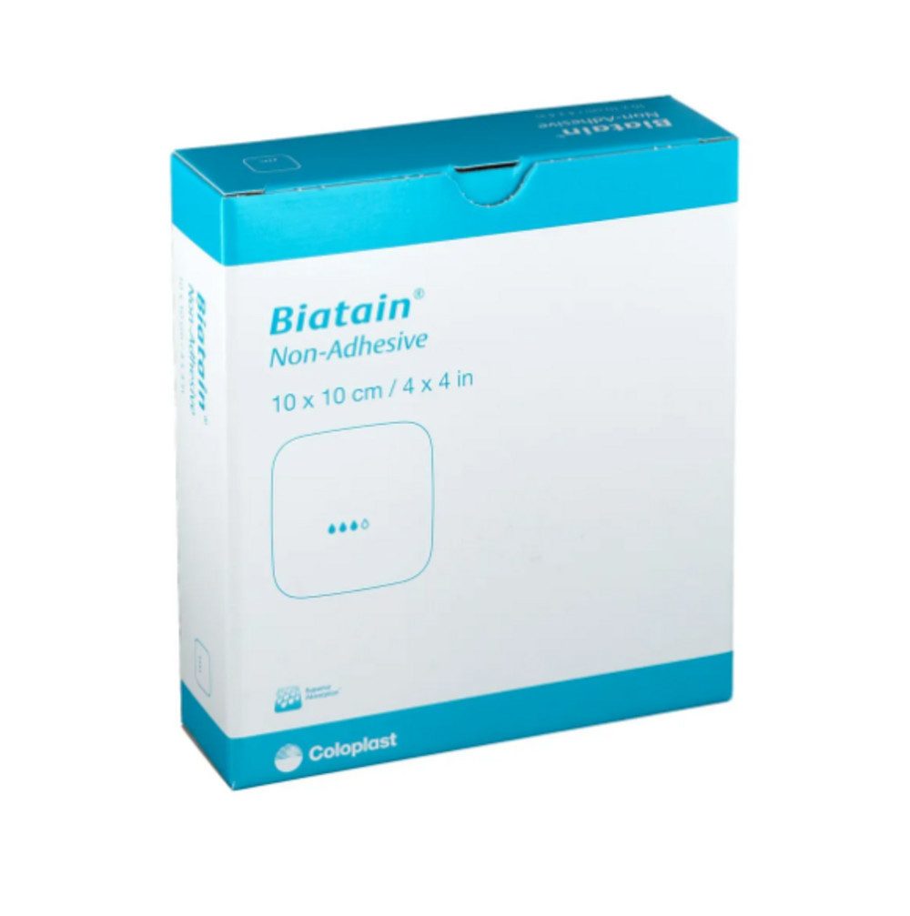 Coloplast Gips-und Verbandschutz BIATAIN Schaumverband 10x10cm nicht haftend, Absorbierender Schaumverband