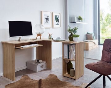 KADIMA DESIGN Schreibtisch Computertischkombi ITTER 140 cm: mit Standregal & Tastaturauszug