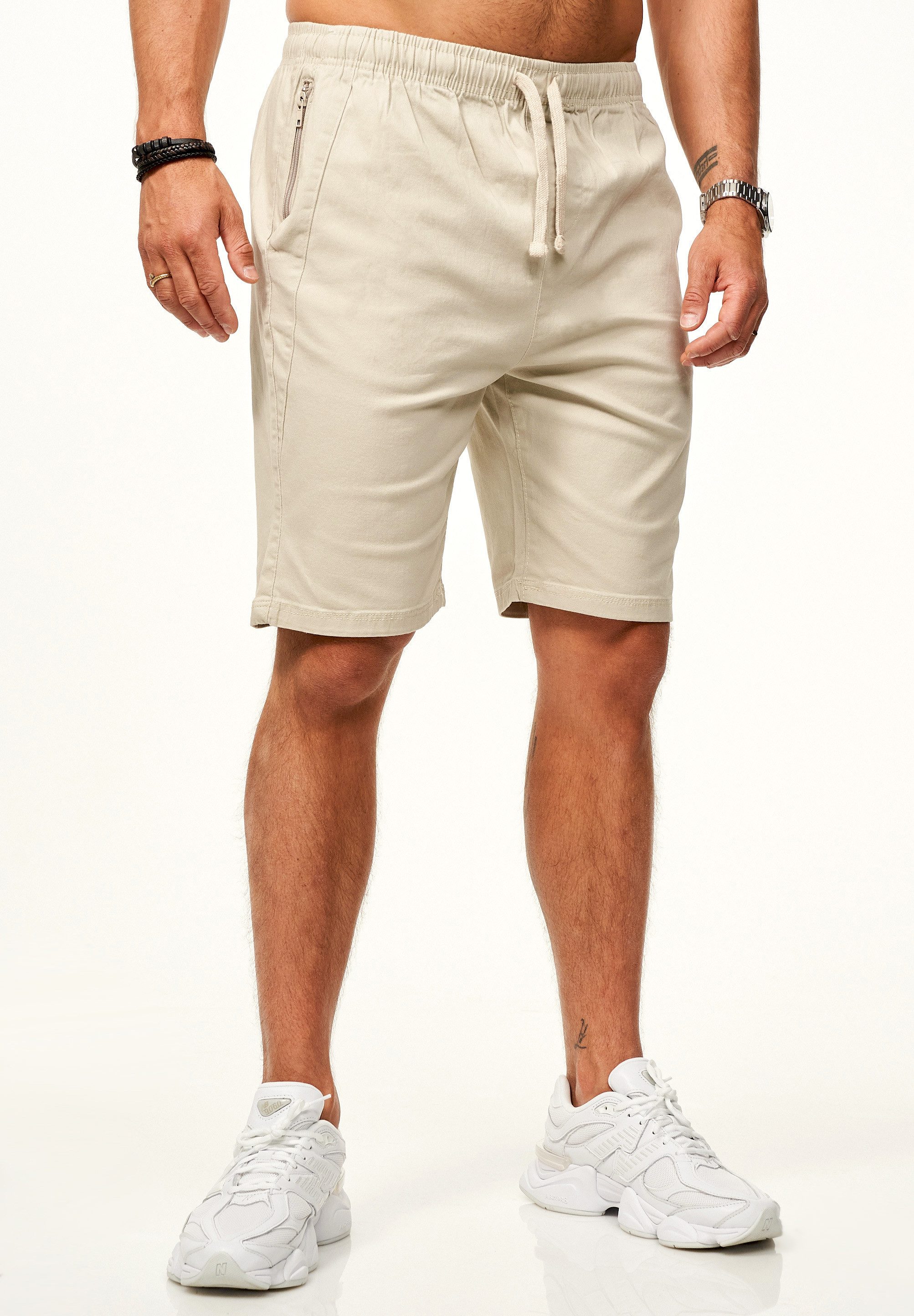 SOULSTAR Chinoshorts mit Gummibund & Tunnelzug - Kurze Hose für Herren Regular-Fit Sommershorts mit Elasthan-Anteil Bermuda & Zipper-Tasche