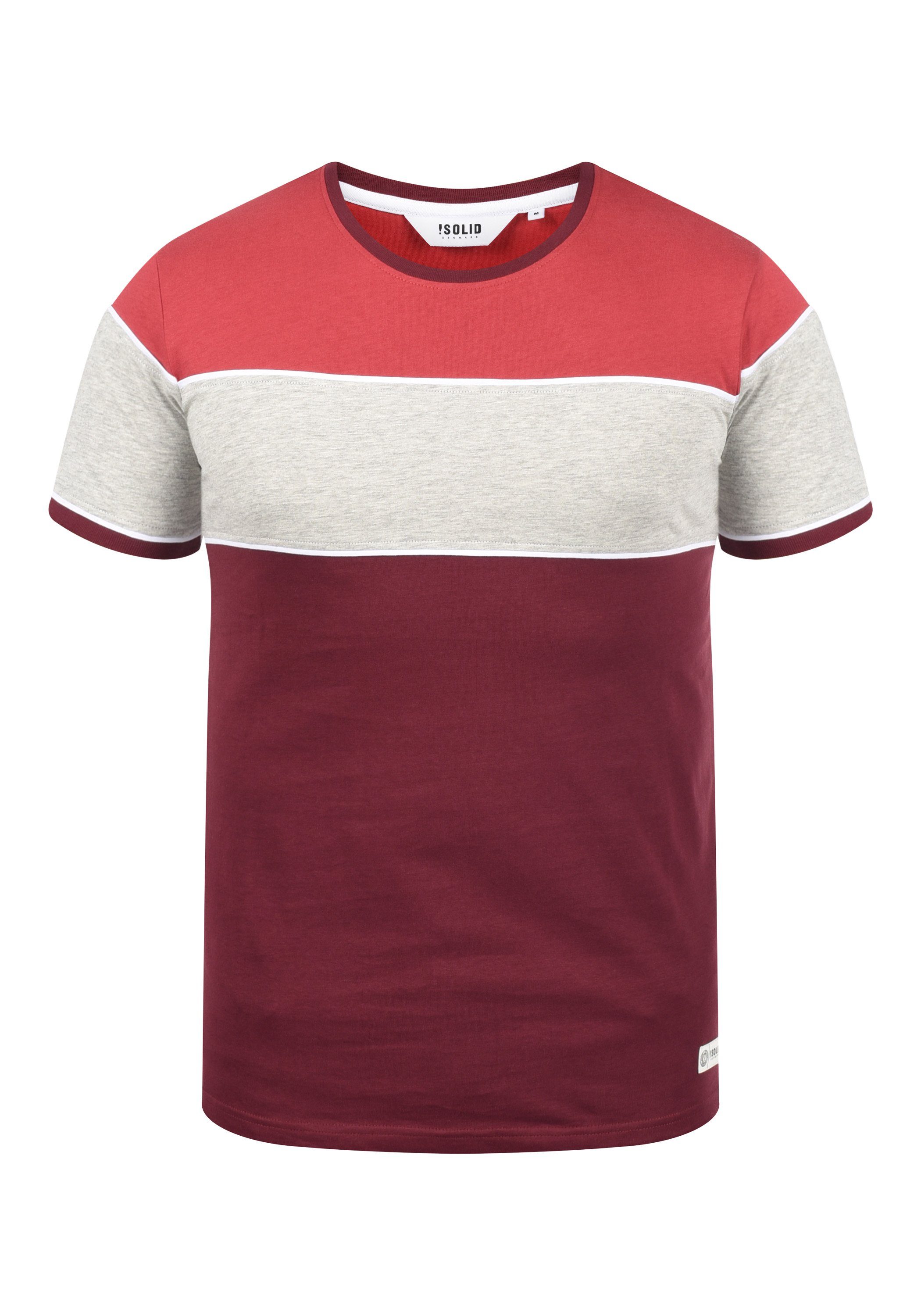 !Solid Rundhalsshirt SDCody T-Shirt in Colorblocking-Optik Wine Red (0985)