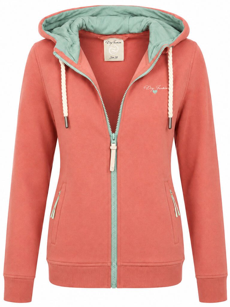 Dry Fashion Kapuzensweatjacke Damen Sweatjacke Kolding mit Moin-Backprint - Wärmende Kapuzenjacke Kapuze mit Kordelband, Kinnschutz, Taschen mit Reißverschluss