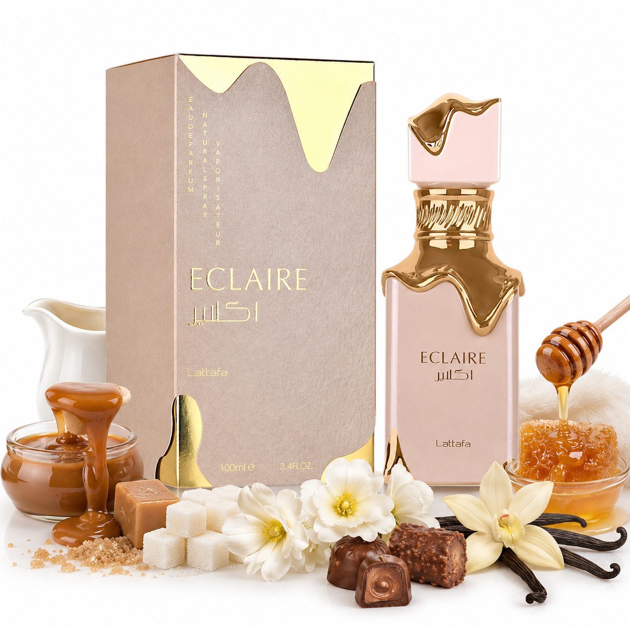 Lattafa Duft-Set Eclaire Eau de Parfum Cremig 100ml + Parfümzerstäuber (leer) Set