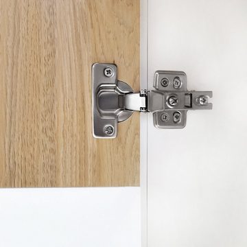 REDOM Sideboard Kommode mit 3 Schubladen und 2 Türen (Landhausstil Sideboard), Design in Weiß und Holzfarbe, 120 x 40 x 80 cm