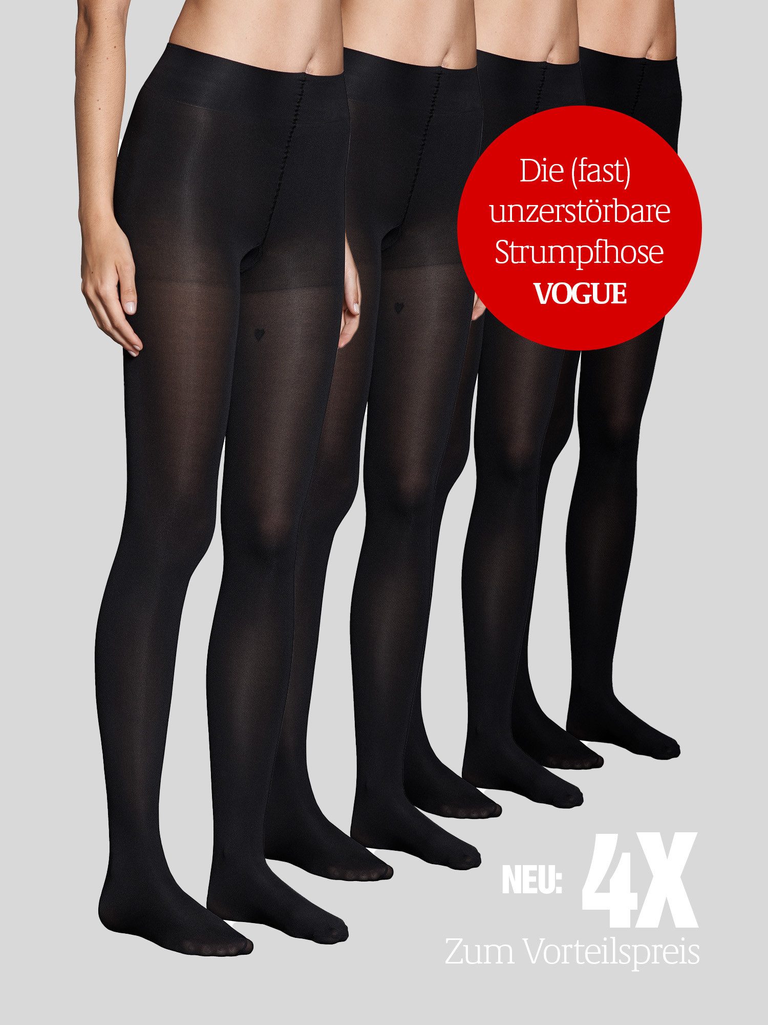 Bataillon Belette Strumpfhose 80Den Damen schwarz (4er Pack) blickdicht & extrem reißfest in Schwarz
