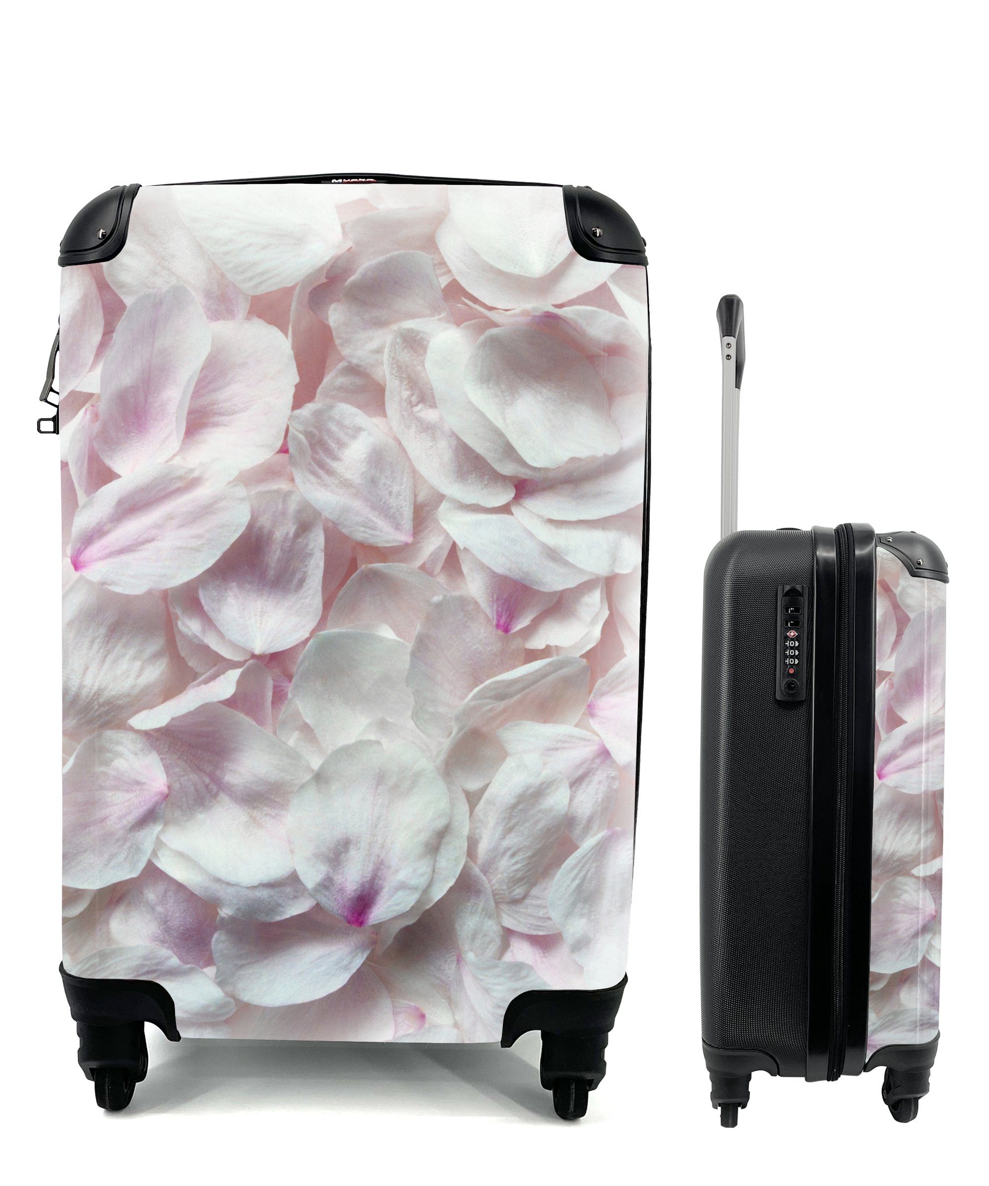 für Reisekoffer rollen, hellrosa Trolley, Ferien, 4 Handgepäckkoffer Reisetasche Ein Muster aus Rollen, Blütenblättern, mit MuchoWow Handgepäck