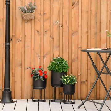 Outsunny Pflanzkübel mit Blumentopf aus Metall, Pflanzenhocker (Blumentopf, 3 St., Pflanzenständer), für Garten, Balkon, Schwarz