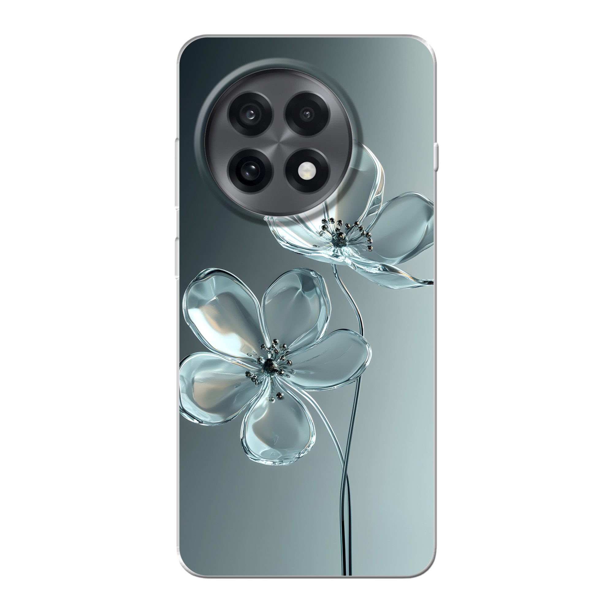 MuchoWow Handyhülle für OnePlus 13R Kristall - Blumen - Grau, Handy Case, Silikon, Bumper Case Dünn