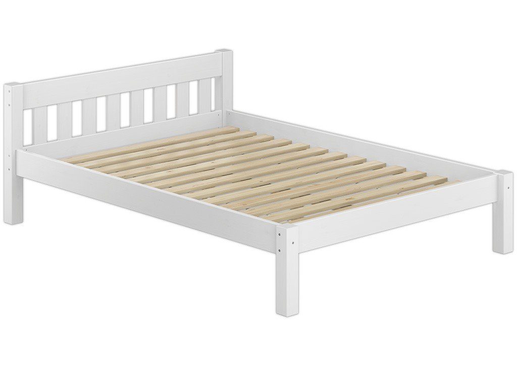 ERST-HOLZ Bett Weißes Holzbett 140 x 200 mit Rost, Kieferwaschweiß