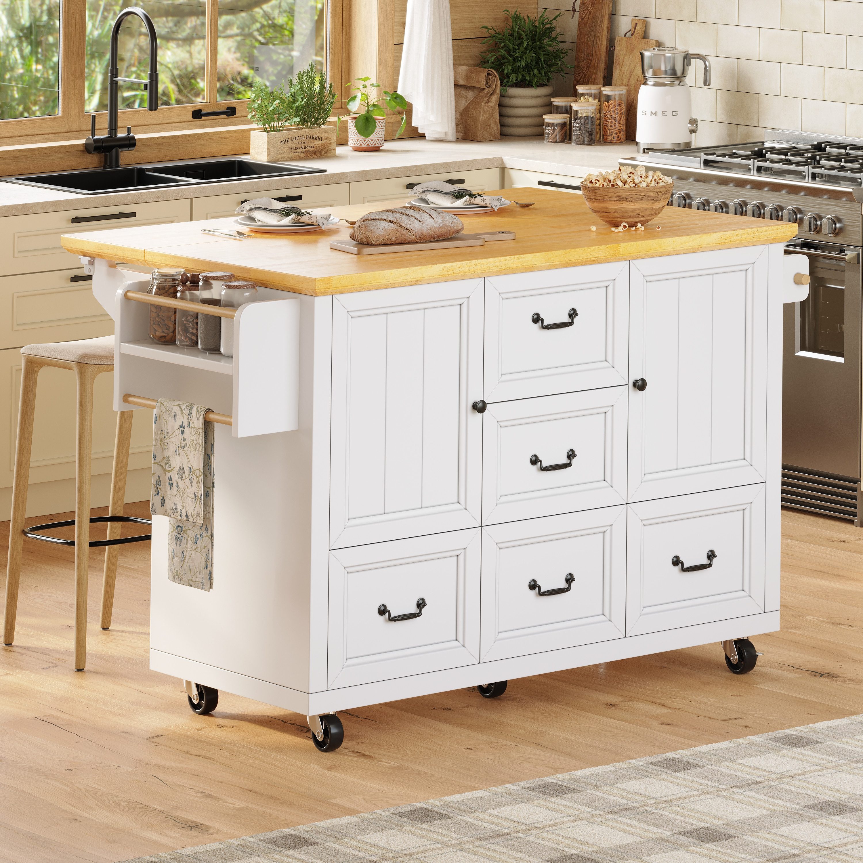 Flieks Küchenwagen mit erweiterbarer Arbeitsplatte, Rollen und verstellbare günstig online kaufen