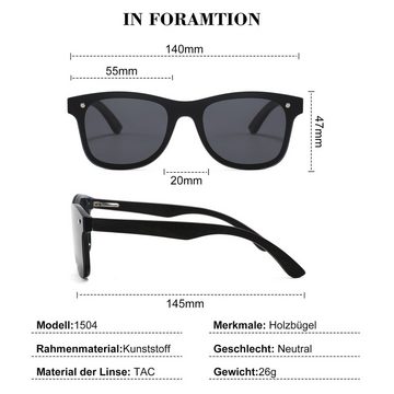 Vbrisi Sonnenbrille Holz Sonnenbrillen Herren und Damen mit Holzbügeln UV-Schutz, mit Brillenetui, Mode Trendy Sonnenbrille