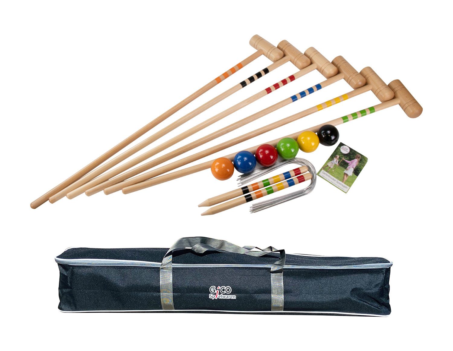 GICO Spielzeug-Gartenset GICO Krocket Set Adult 6Spieler Länge 100cm Transporttasche 3246, Schläger:6x100cm (Erwachsenenlänge)