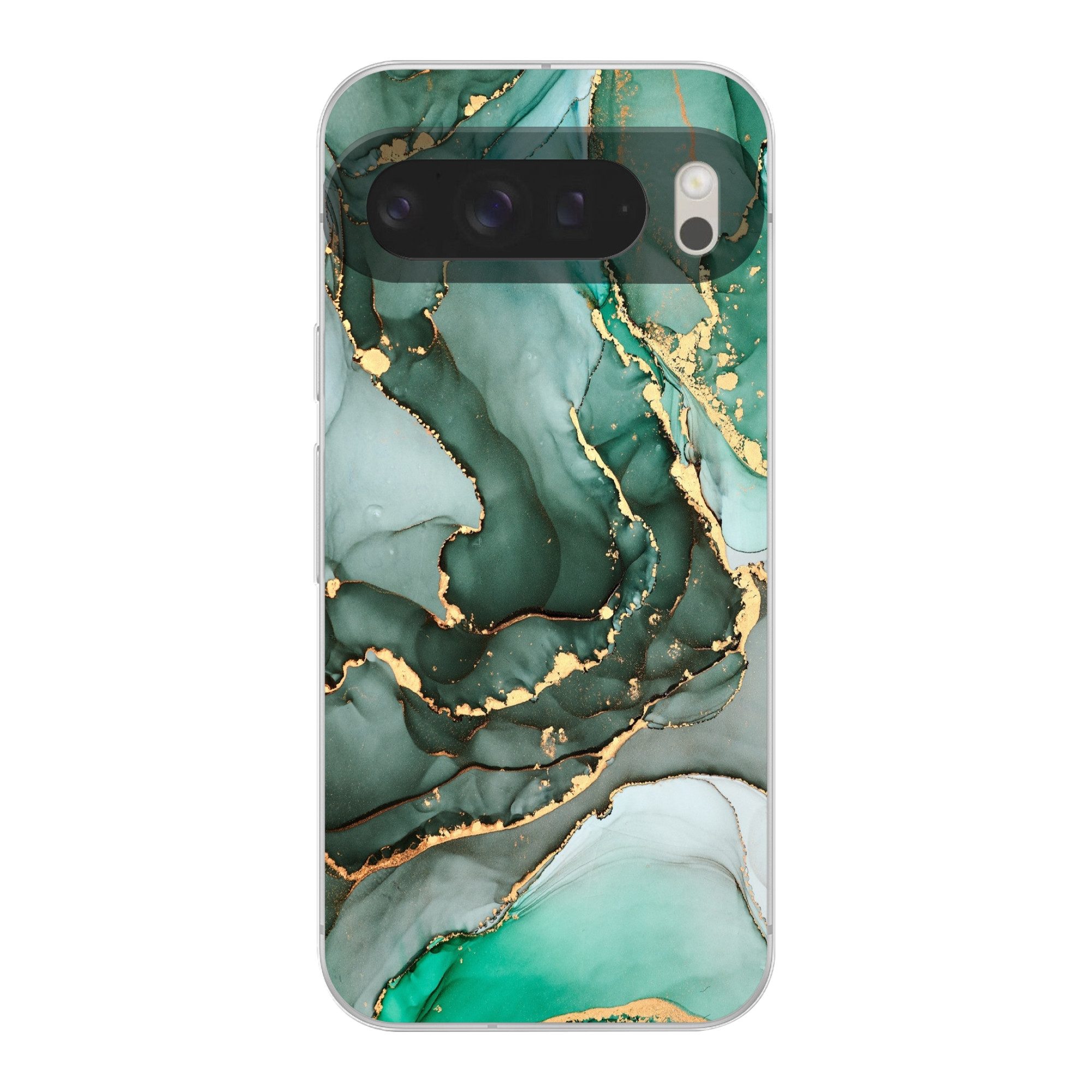 MuchoWow Handyhülle für Google Pixel 9 Pro XL Gold - Marmor - Grün - Luxus - Marmoroptik -, Handy Case, Silikon, Bumper Case Dünn