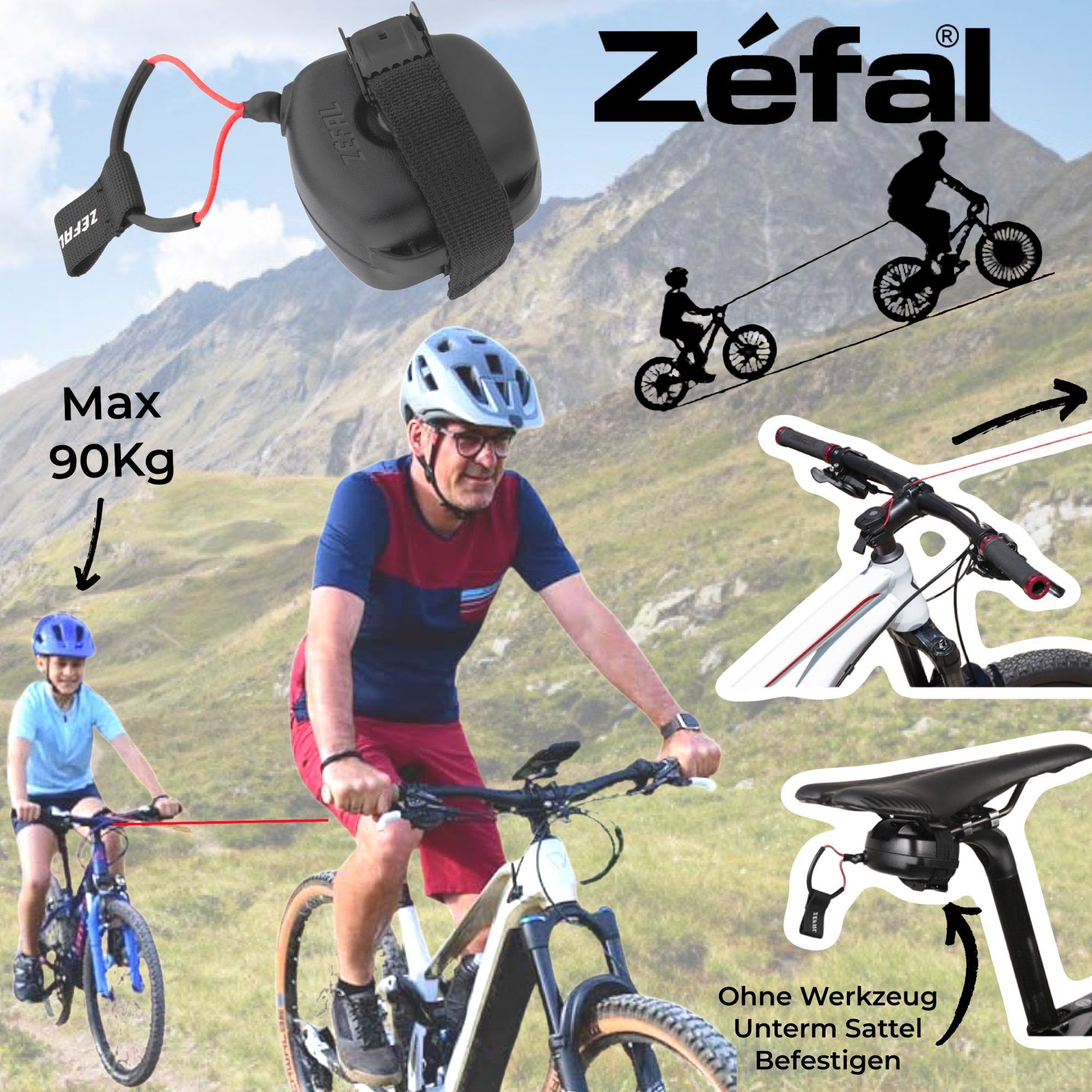 Zefal Fahrradhundeanhänger Zefal Bike Taxi Fahrrad Zugsystem Abschleppseil MTB Ebike Tour Kinder
