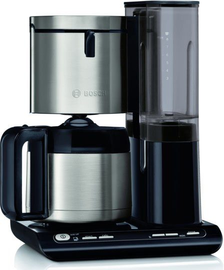 BOSCH Filterkaffeemaschine TKA8A683 Styline, Aroma Sensor, Edelstahl-Thermokanne 1,1 L, 1,1l Kaffeekanne, Papierfilter 1x4, Für 8-12 Tassen, Abschaltautom., Entkalkungssystem, Edelstahl/weiß