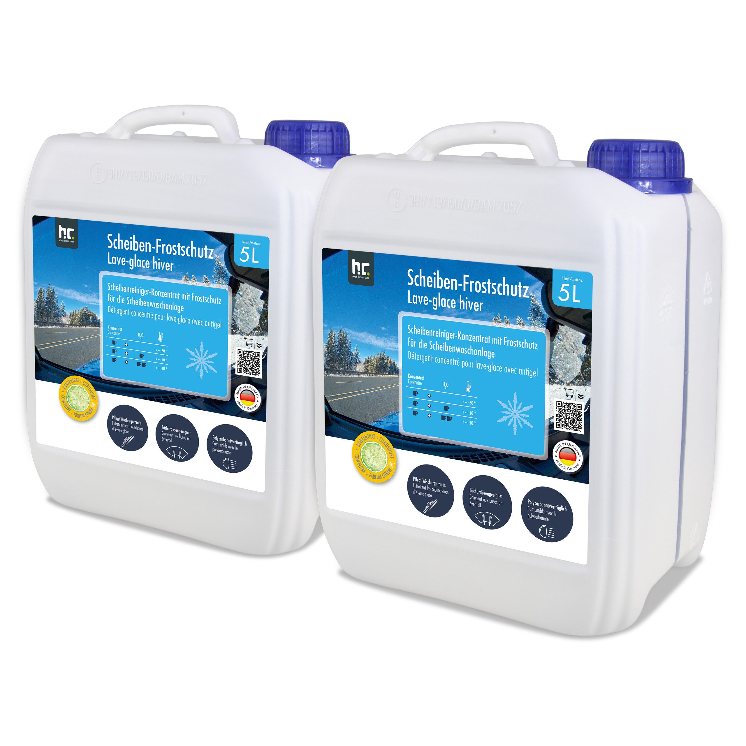 Höfer Chemie GmbH 2x 5 L Premium Scheiben Frostschutz -60 Grad Konzentrat Scheibenreiniger (Hochwirksamer Schutz vor Eis und Frost)