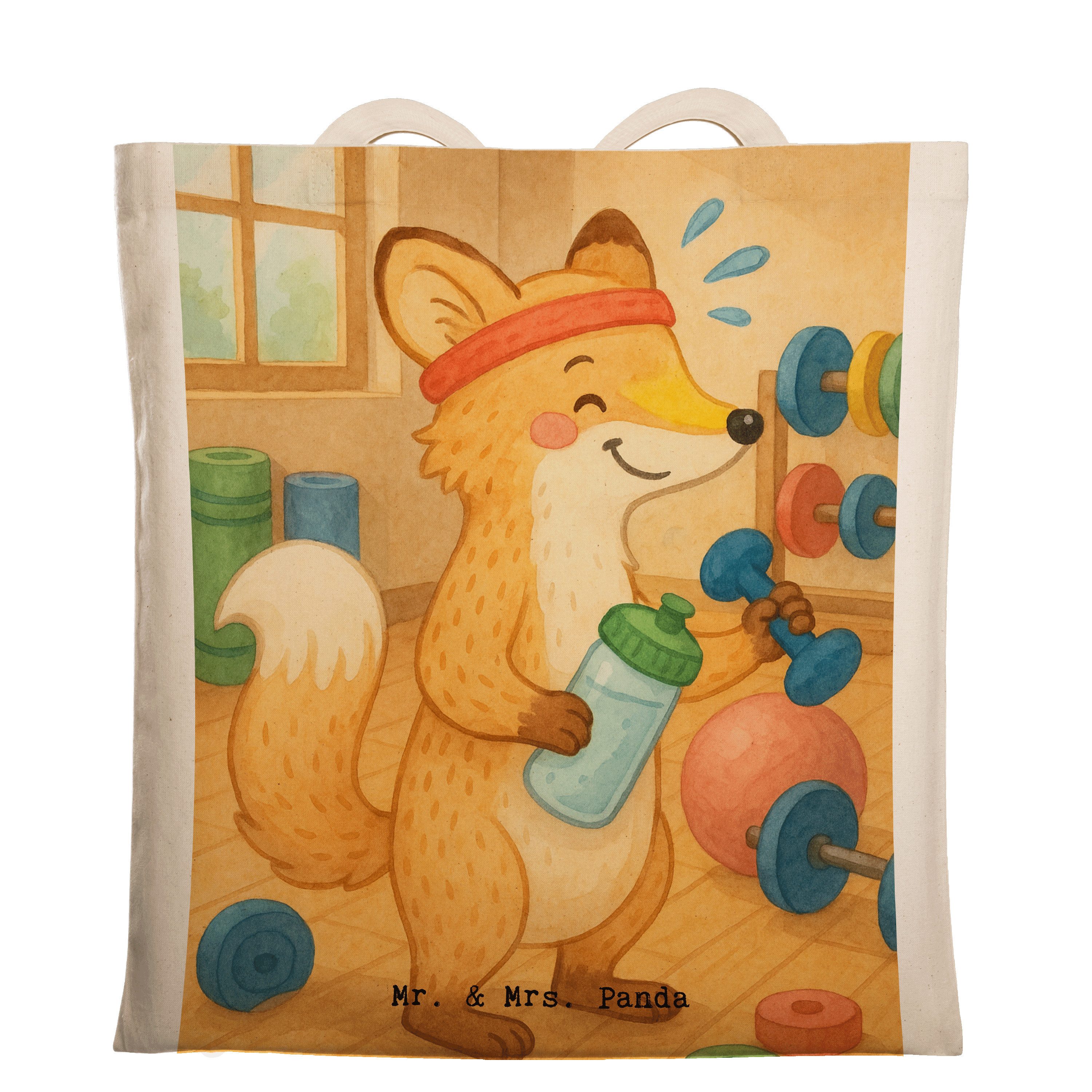 Mr. & Mrs. Panda Tragetasche Fuchs Fitness Design, Tote Bag, Weiß, schulterbeutel, Sportclub, Spor (Packung), Alltagstasche textiltasche campus tasche