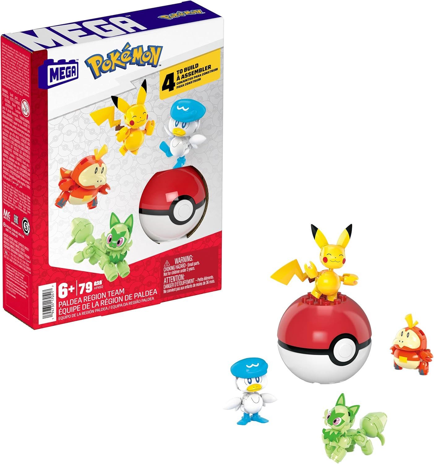 Nintendo Actionfigur MEGA POKÉMON Paldea-Region Pikachu Set m. 4 Figuren + 1 Pokéball HPX92