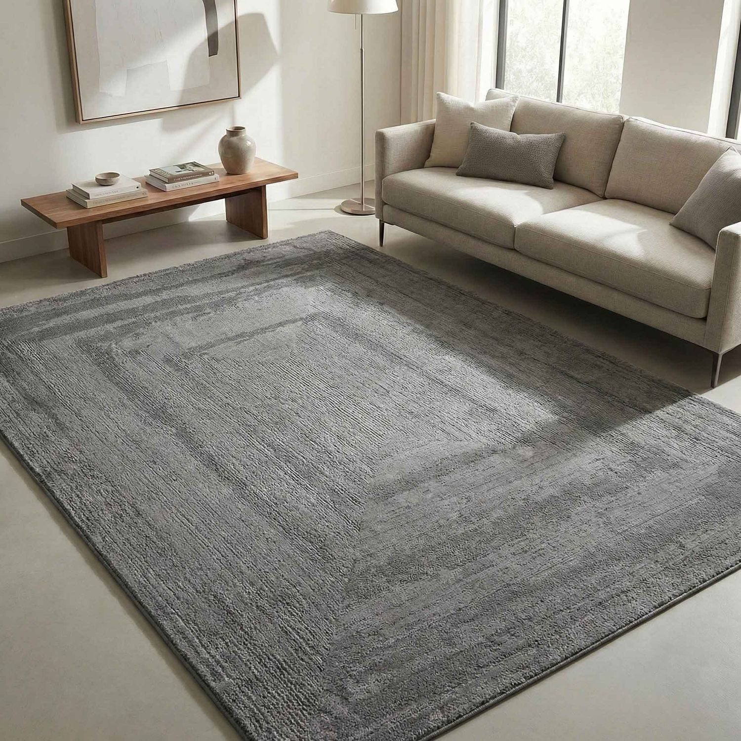 Vimoda Teppich Neuer moderner Premium-Designteppich fürs Wohnzimmer, Rechteckig, Höhe: 11 mm, Teppich Wohnzimmer 3D effekt Boho Einfarbig hoch-tief Bordüre