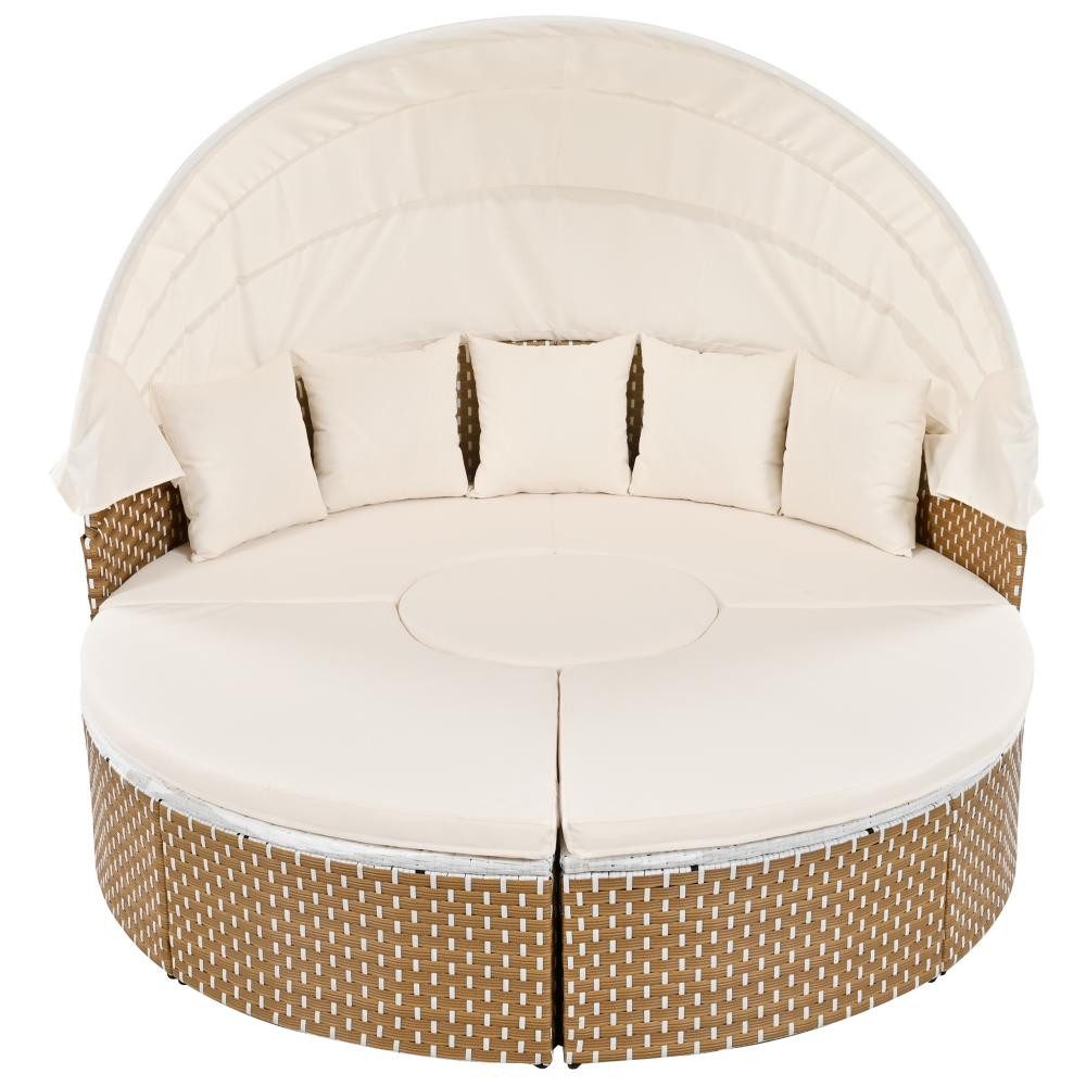 BBWL Gartenlounge-Set mit Baldachin, Muschel Daybed, Tisch, Lounge Sessel Set mit Kissen, Sonneninsel Rattan Garten Lounge Set Beige