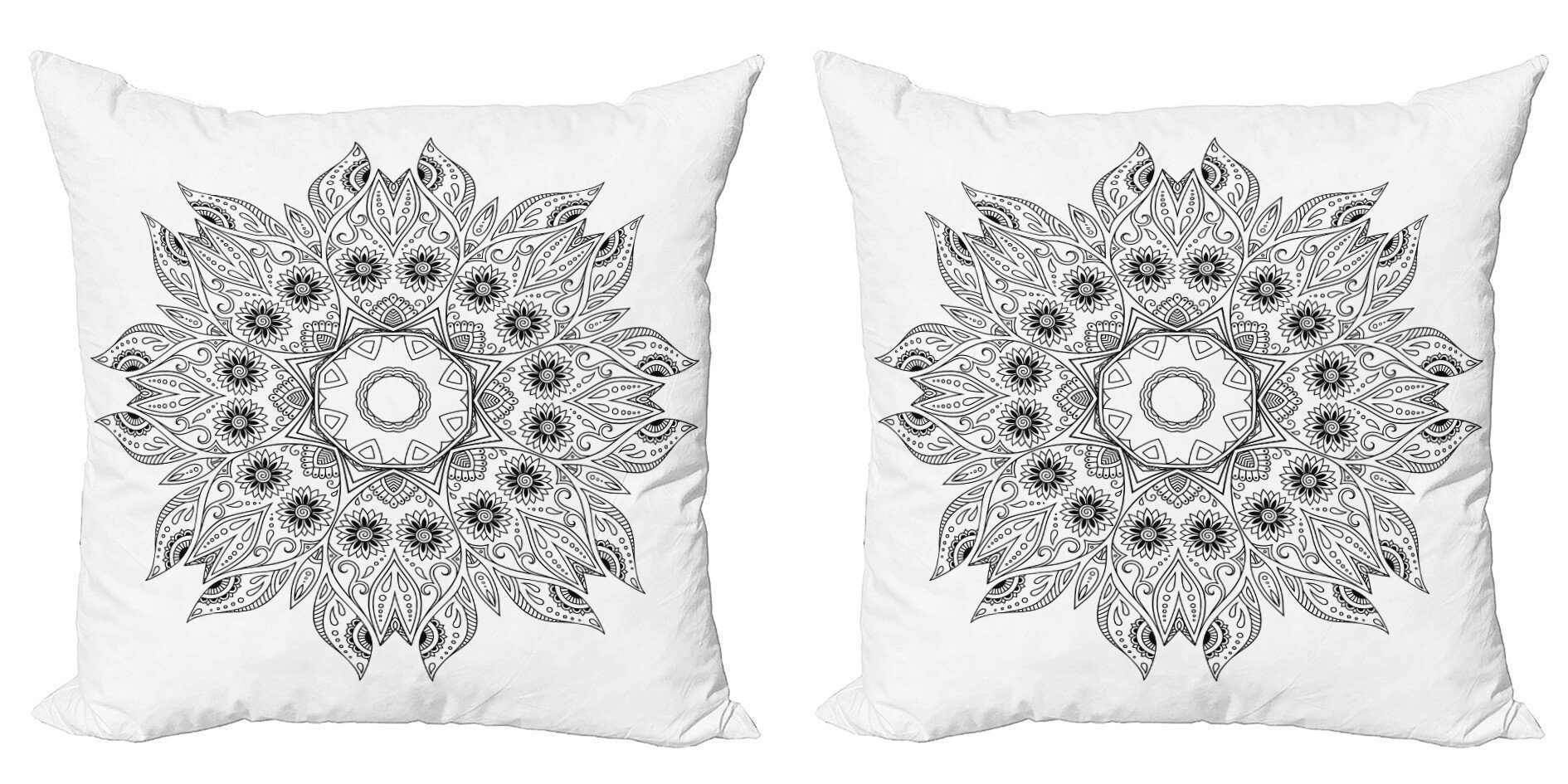 Kissenbezüge Modern Accent Doppelseitiger Digitaldruck, Abakuhaus (2 Stück), Blumen Mandala Schwarz Weiß
