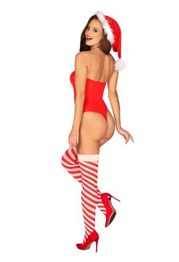 Obsessive Body Weihnachts-Body Set rot-weiß mit Strümpfen und Mütze (Set)
