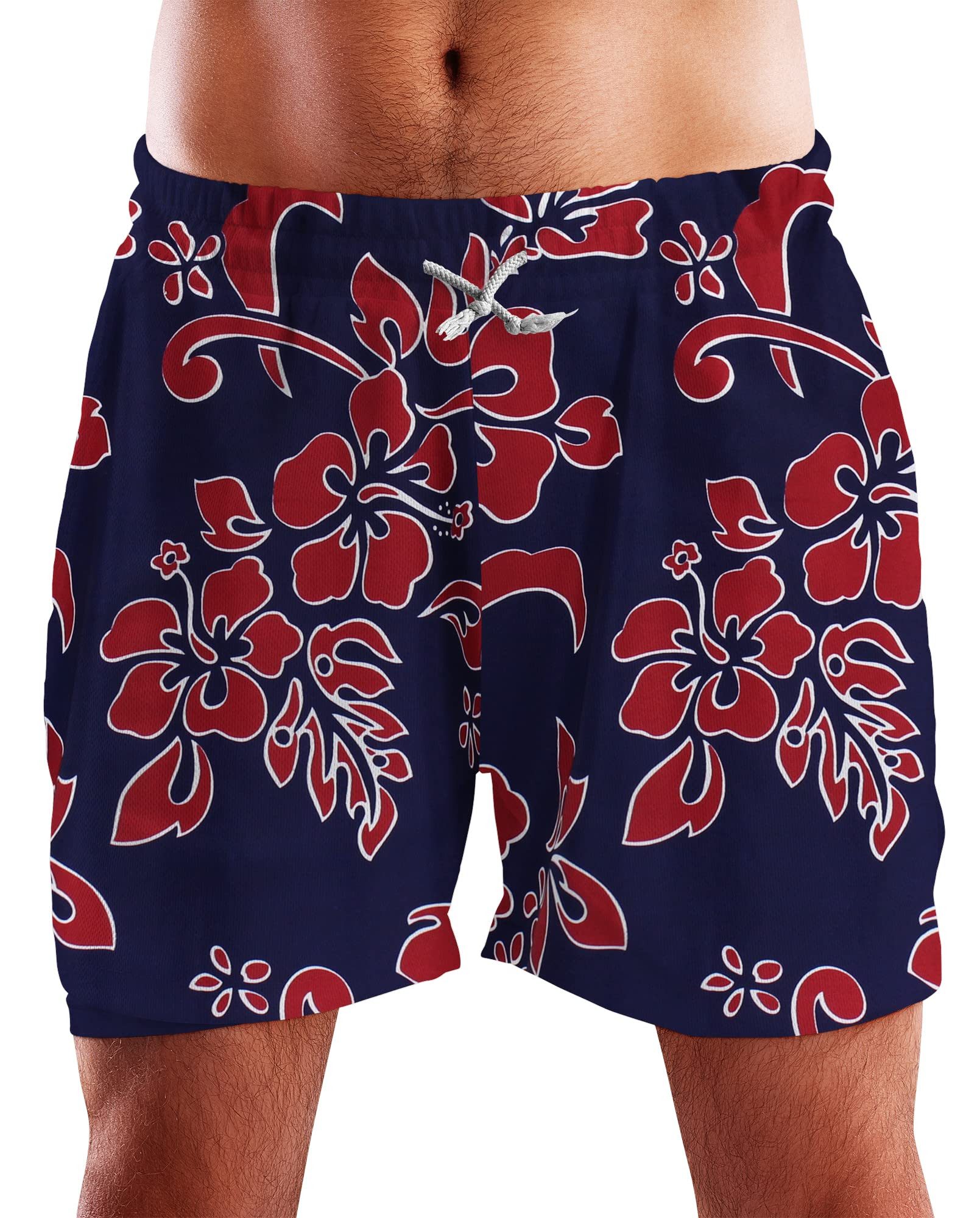 King Kameha Badeshorts Hibiscus Funky Hawaii Bade-Shorts Mesh-Einsatz Verschluss Kordelzug Mit integriertem Mesh-Innenslip für extra Komfort
