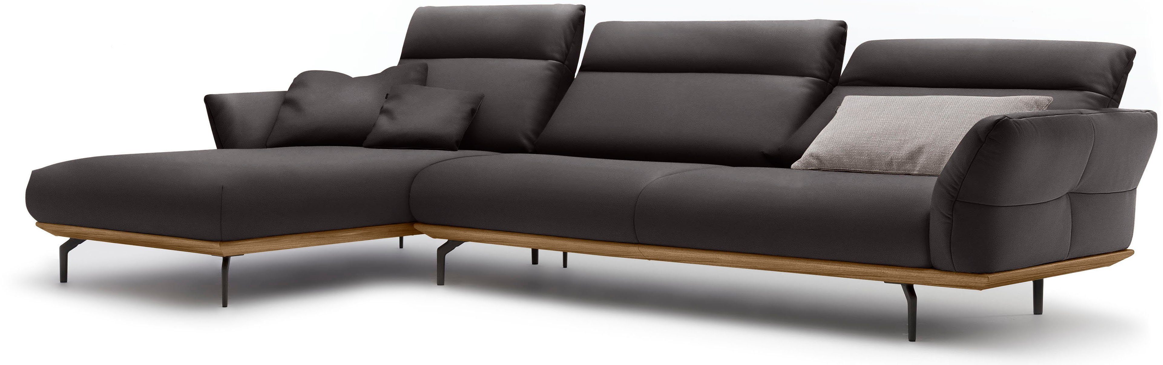 Umbragrau, Nussbaum, cm hs.460, Ecksofa in 338 Winkelfüße Sockel Breite hülsta sofa in