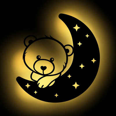 Namofactur LED Nachtlicht »Bär auf Mond - Schlaflicht mit Bären Motiv für Kleinkinder«, Ohne Zugschalter/Stern, LED fest integriert, Warmweiß, Wanddekoobjekt Kinderzimmer Leuchte batteriebetrieben