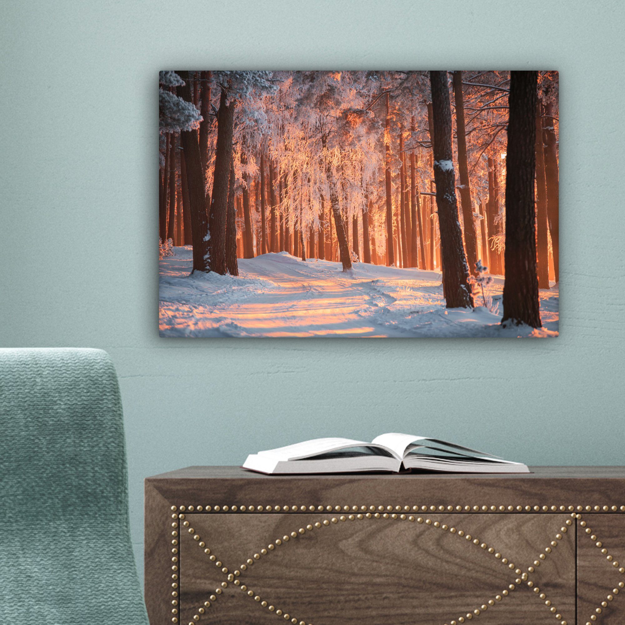 OneMillionCanvasses® Leinwandbild St), Wanddeko, cm - Baum, (1 - Winter Wald Wandbild 30x20 Aufhängefertig, Leinwandbilder,