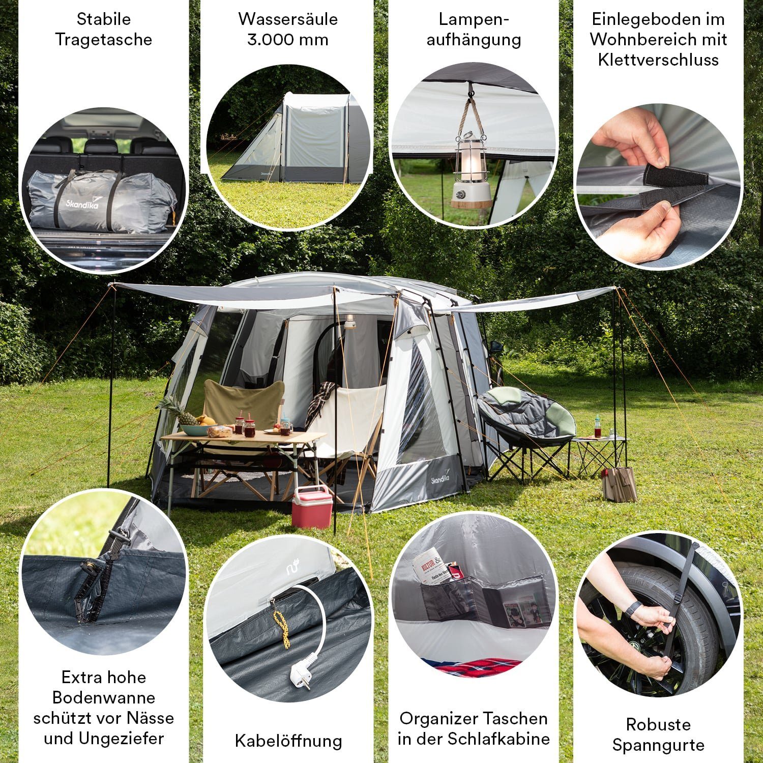 Skandika Buszelt Heckzelt Pitea XL Up freistehendes Autozelt mit teilbarer Schlafkabine, Personen: 4, 2 m Stehhöhe, wasserdicht, 3000 mm Wassersäule, Vorzelt für SUV, Caddy