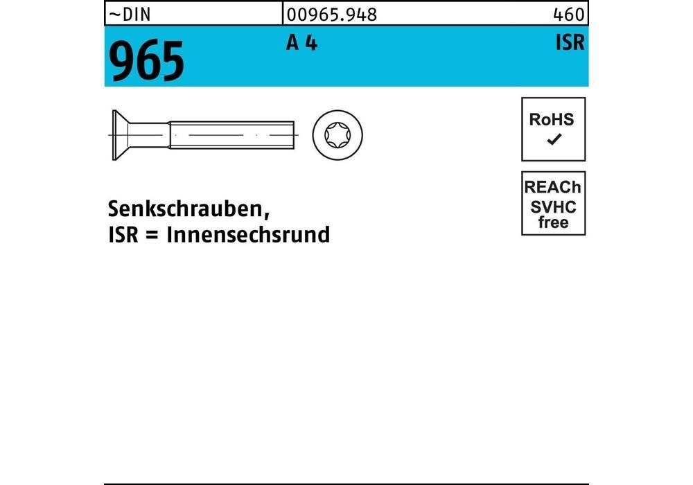 Senkschraube Senkschraube DIN 965 Innensechsrund M 5 x 12 -T25 A 4 | Schrauben