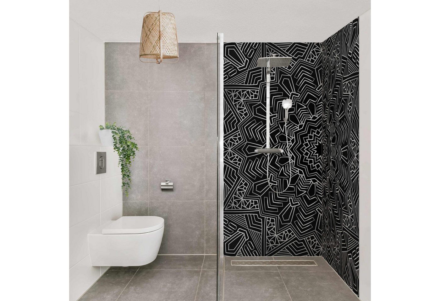 Thumbnail - Bilderdepot24 Duschrückwand Mandala silber Duschrückwand ohne Bohren Dusche Muster, (2-tlg., 0,61 mm starke Folie selbst...