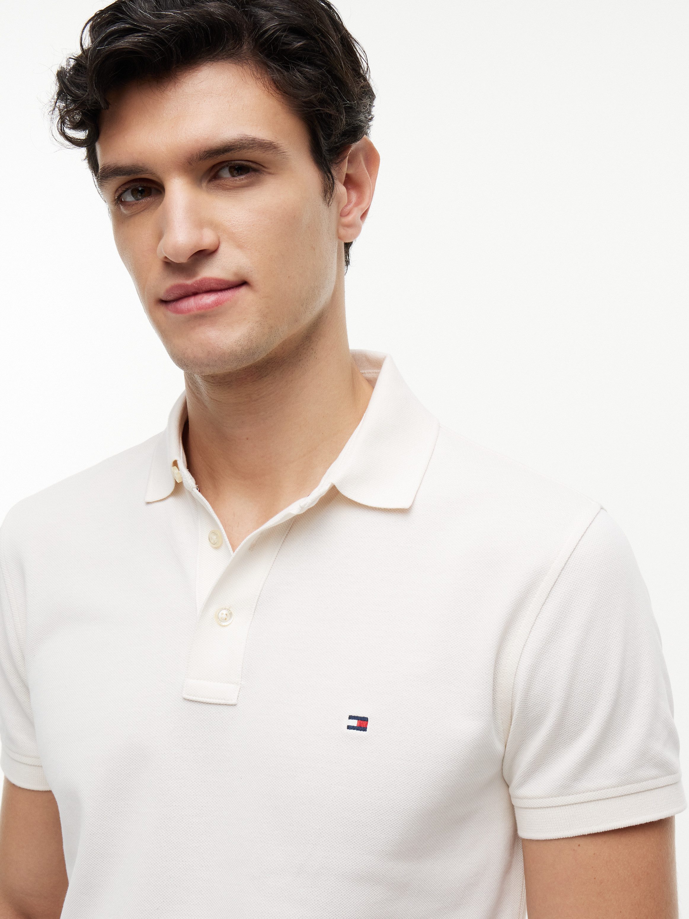 Tommy Hilfiger Poloshirt 1985 SLIM POLO mit Piqué-Struktur und Stickerei meliert, casual, slim fit, Baumwollmix, Polokragen