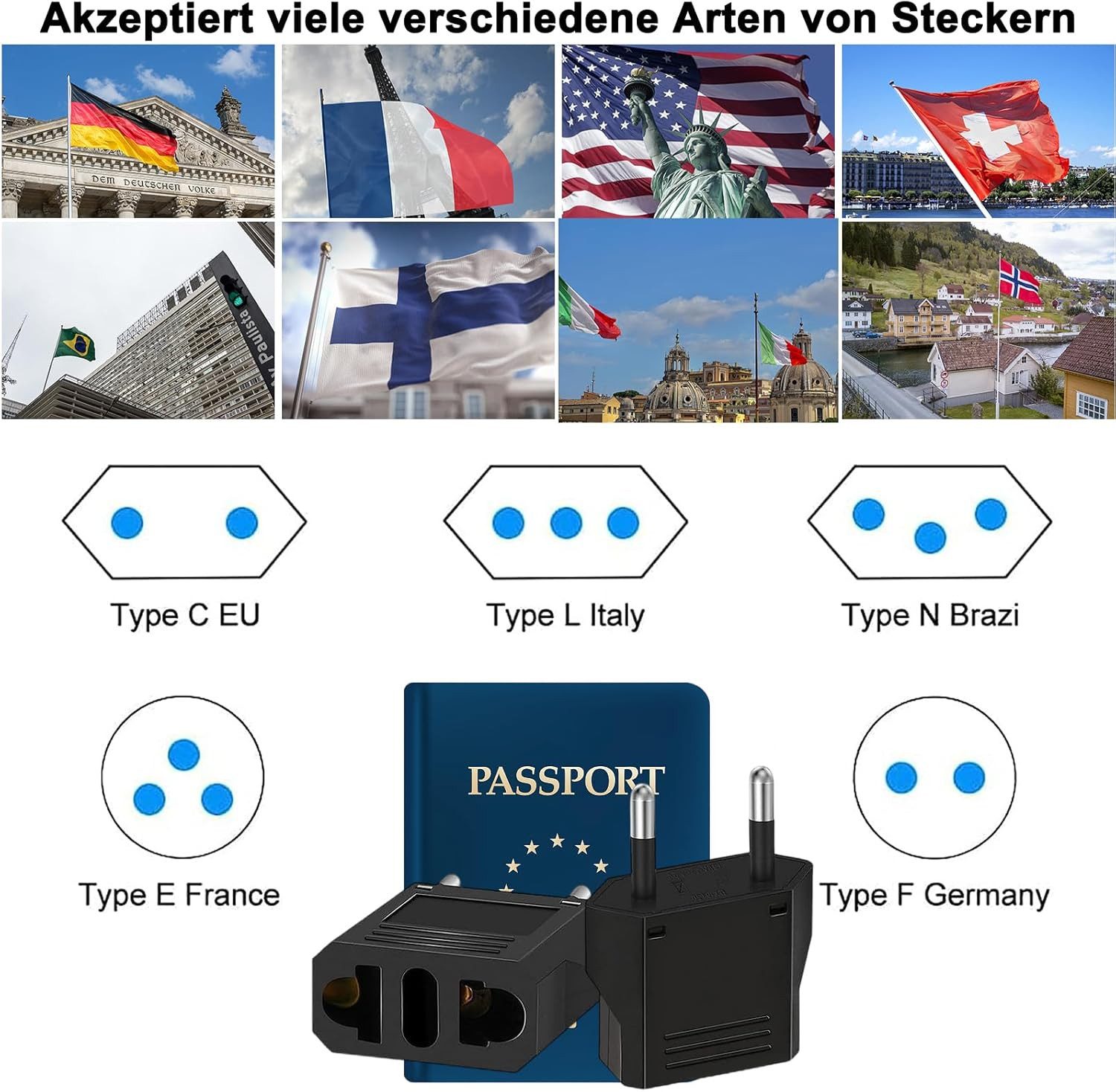 SpionProfi 2x USA Steckeradapter für China, AU, Japan auf EU/DE Euro-Stecker Elektro-Adapter, 2er Reiseadapter, US zu EU Adapter, Stecker USA Deutschland – Bild 2 von 5