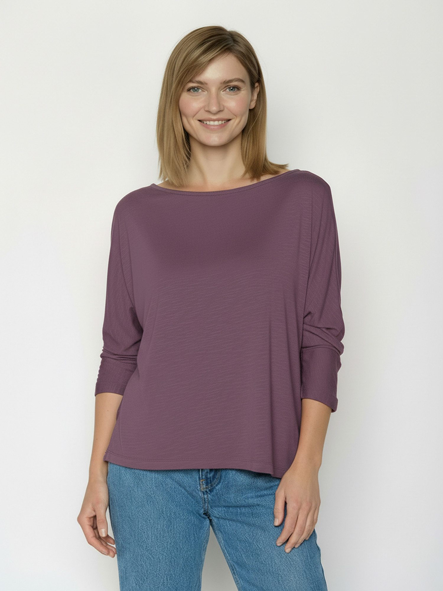 GREENBOMB Longsleeve Simper Basic Motiv Basic (1er-Pack) lockerer kurzer Schnitt, Fledermaus-Ärmel, weicher Fall