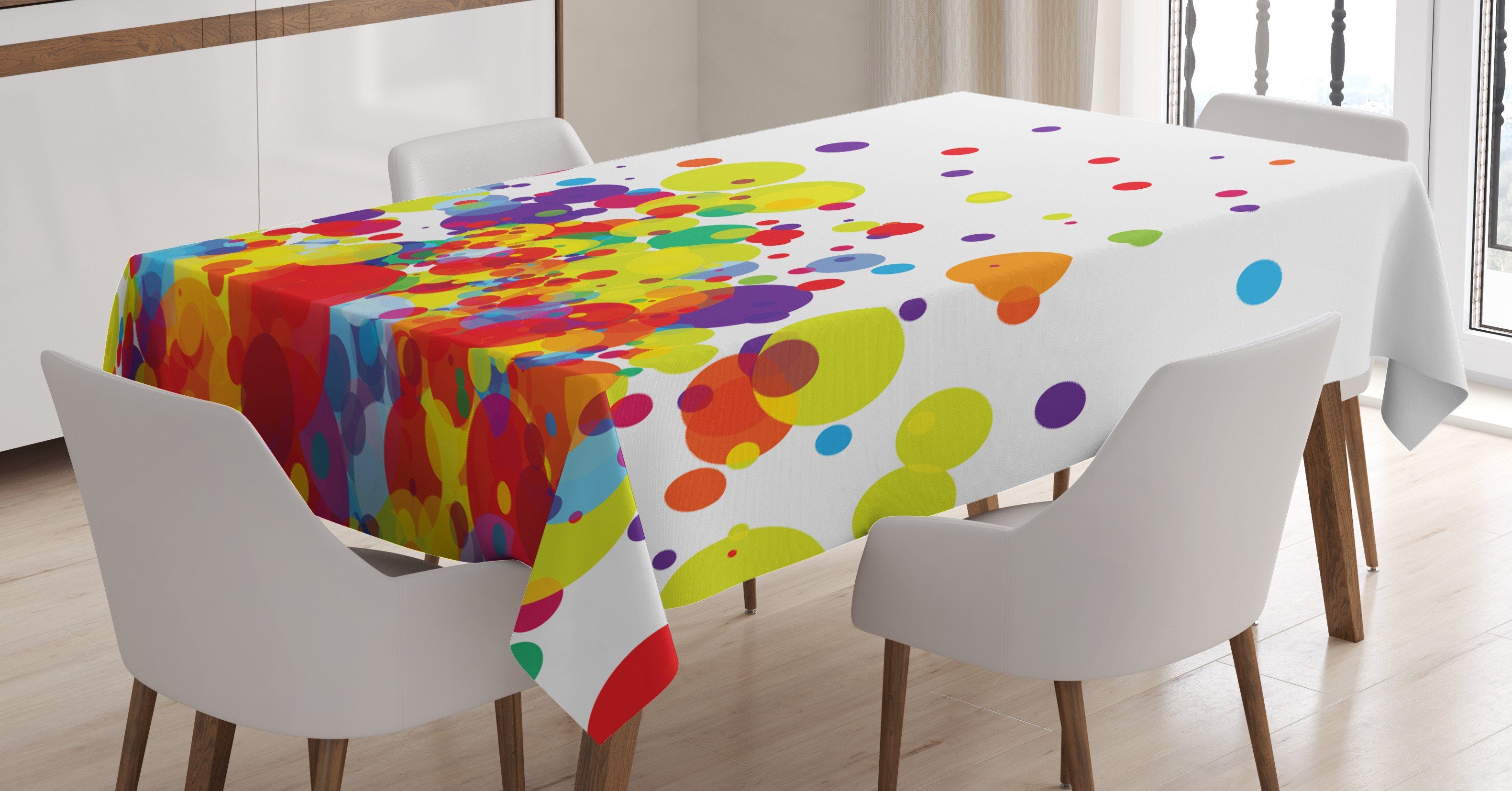 Abakuhaus Tischdecke Farbfest Waschbar Für den Außen Bereich geeignet Klare Farben, Bunt Abstrakt Kreis Runden