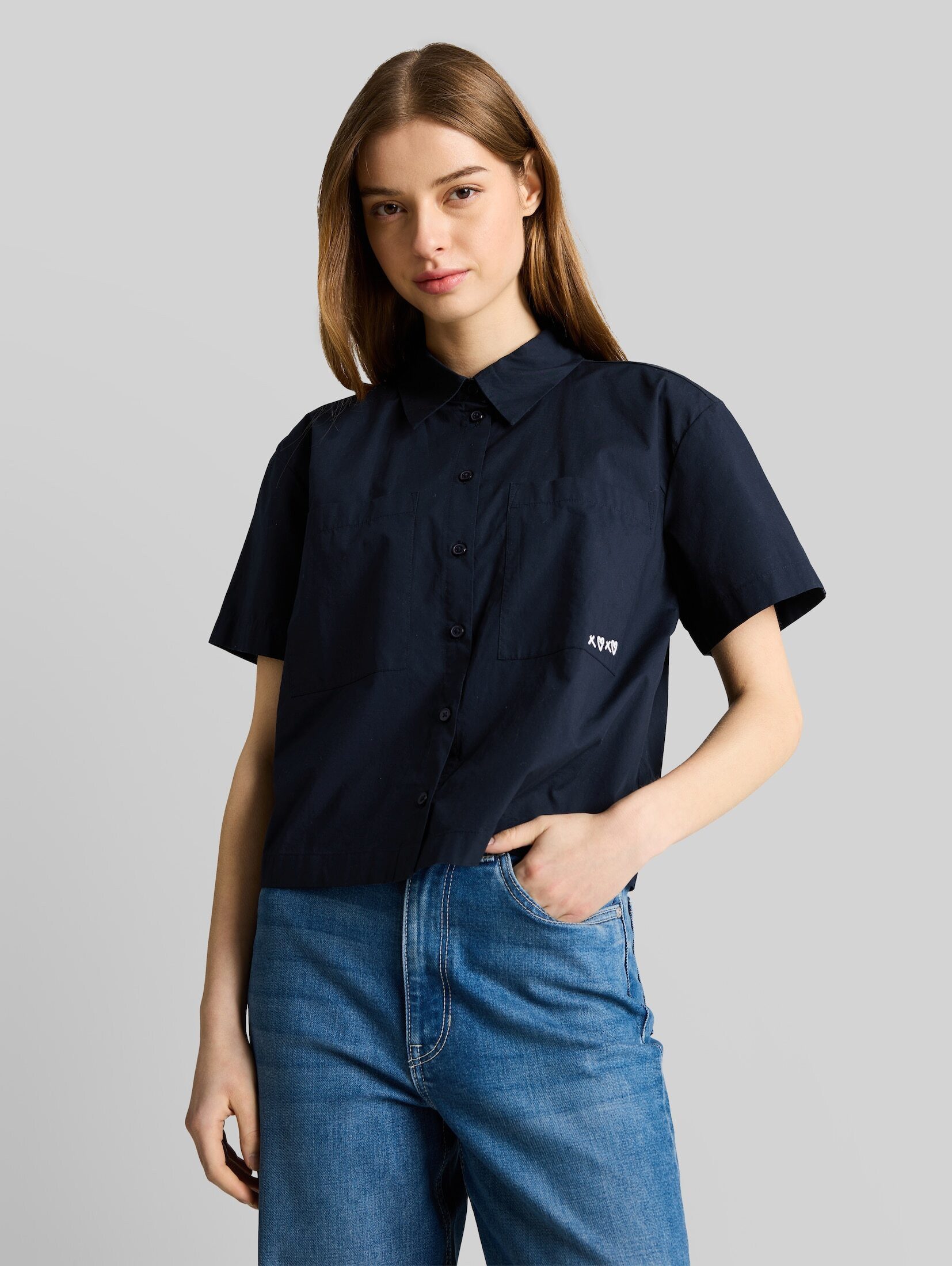 TOM TAILOR Denim Kurzarmbluse Blusen & Shirts Boxy Fit Bluse aus Baumwolle