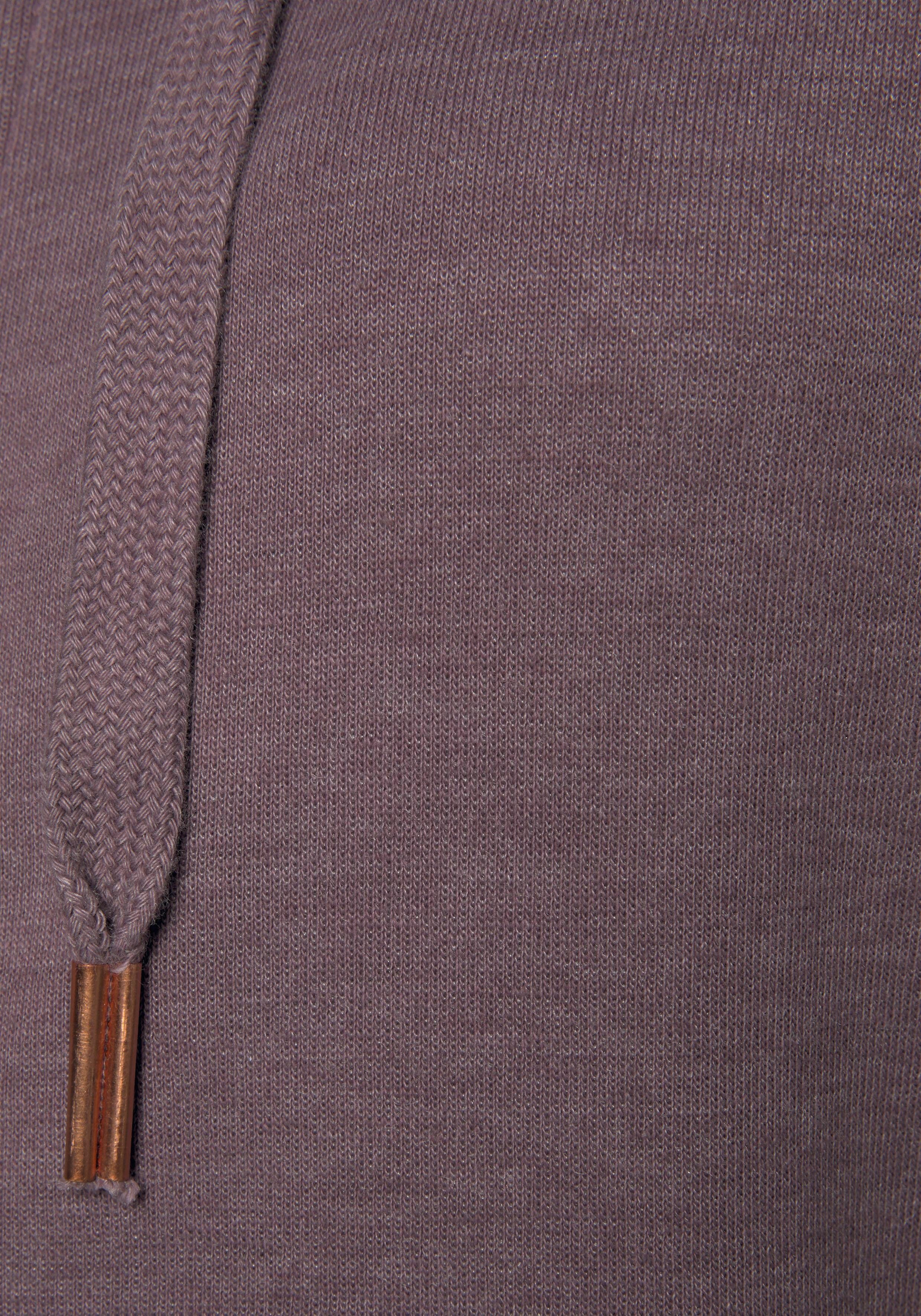 Bench. Zipper, mit Taschen Loungewear Sweatjacke und mauve-meliert Loungeanzug