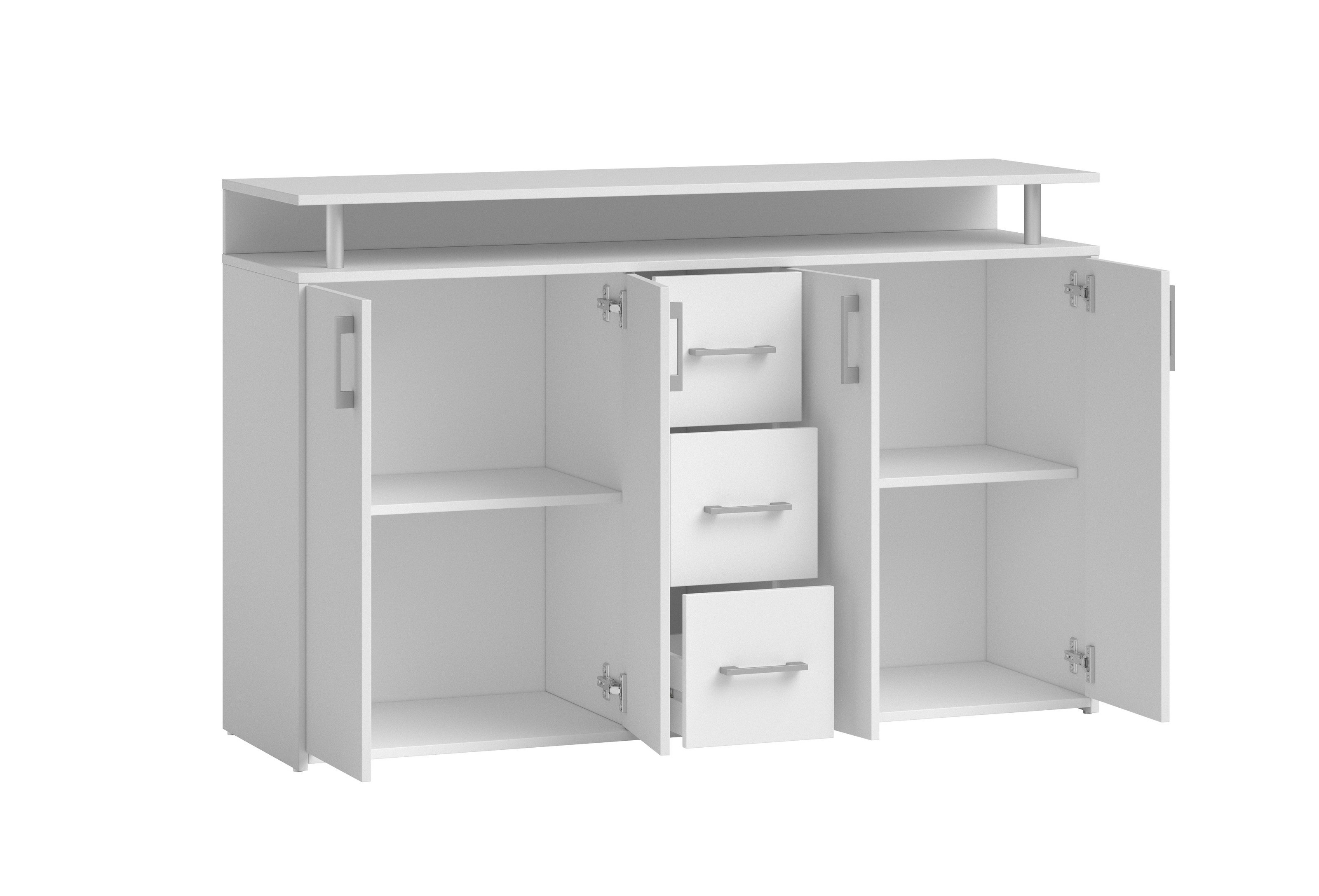 PREISBRECHER Anrichte Drift, 4 Türen, 4 Shübe, in Weiß - 139x90x34cm (BxHxT)