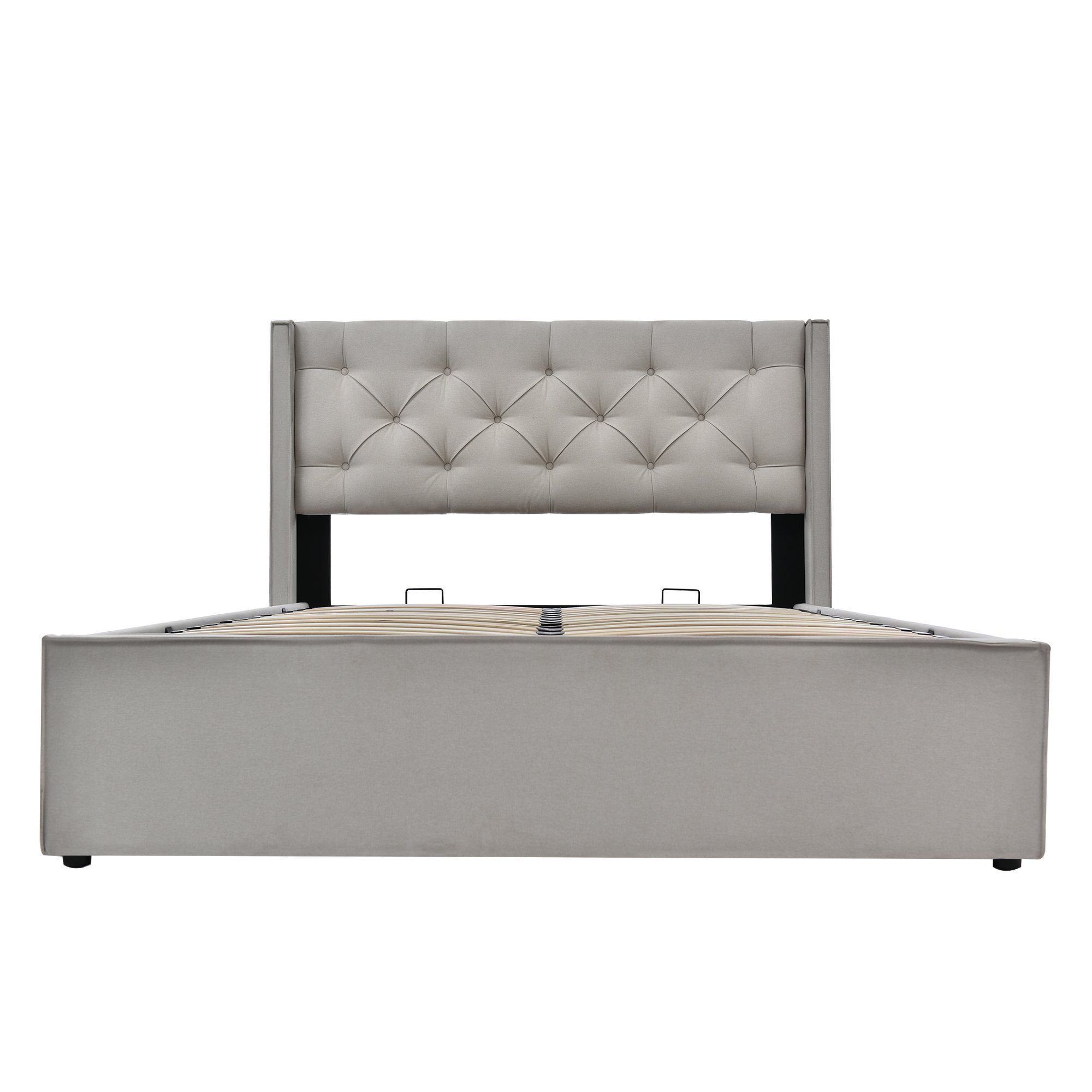 Boxspringbett (Polsterbett Doppelbett 160x200 cm mit edler Knopfheftung und Matratze), Hydraulisches Funktionsbett mit Bettkasten und Lattenrost, Baumwolle