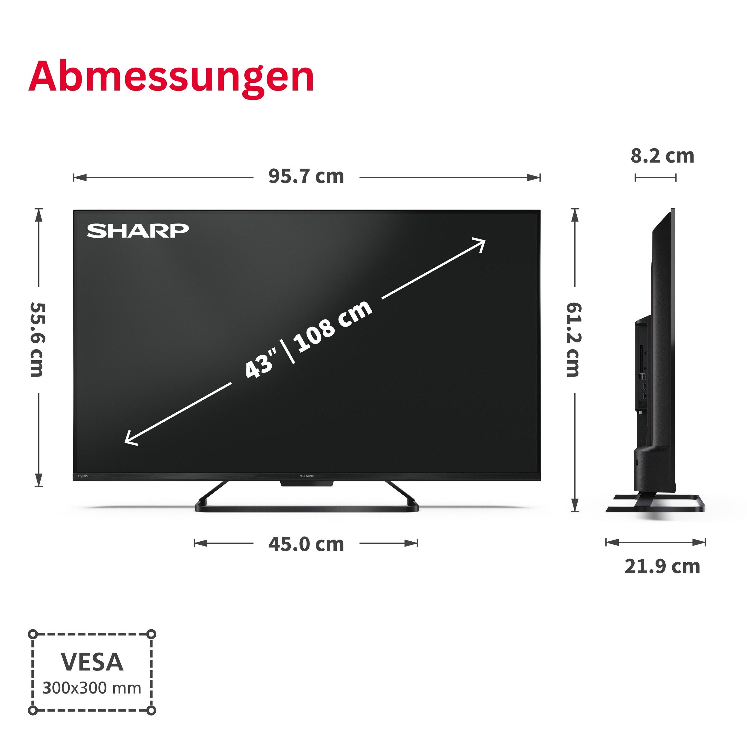 Sharp 43HR7765E QLED-Fernseher (108 cm/43 Zoll, 4K Ultra HD, Google TV, Google TV, 144Hz Gaming, HDR Dolby Vision & Dolby Atmos)