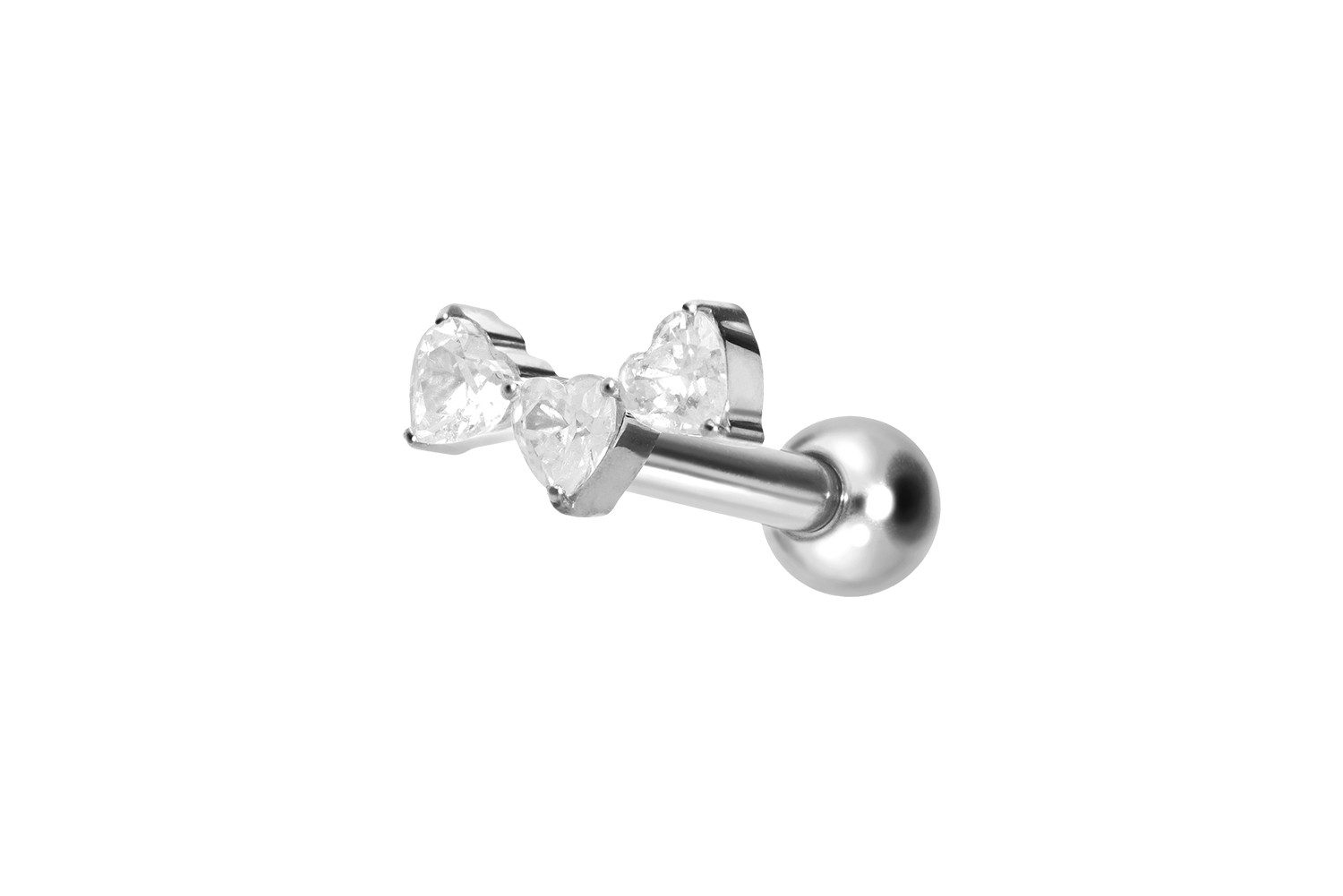 Piercing-Set Titan Ohrpiercing mit Innengewinde 3 KRISTALLHERZEN
