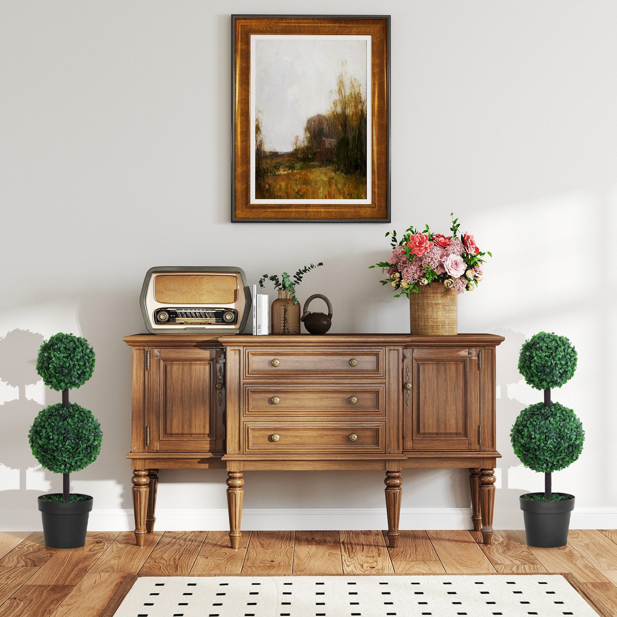 Kunstpflanze künstliche Pflanzen 2er Set groß 67 cm im Topf Baum, Outsunny, Höhe 67 cm, für Wohnzimmer Schlafzimmer Büro Garten moderne Dekoration Geschenk