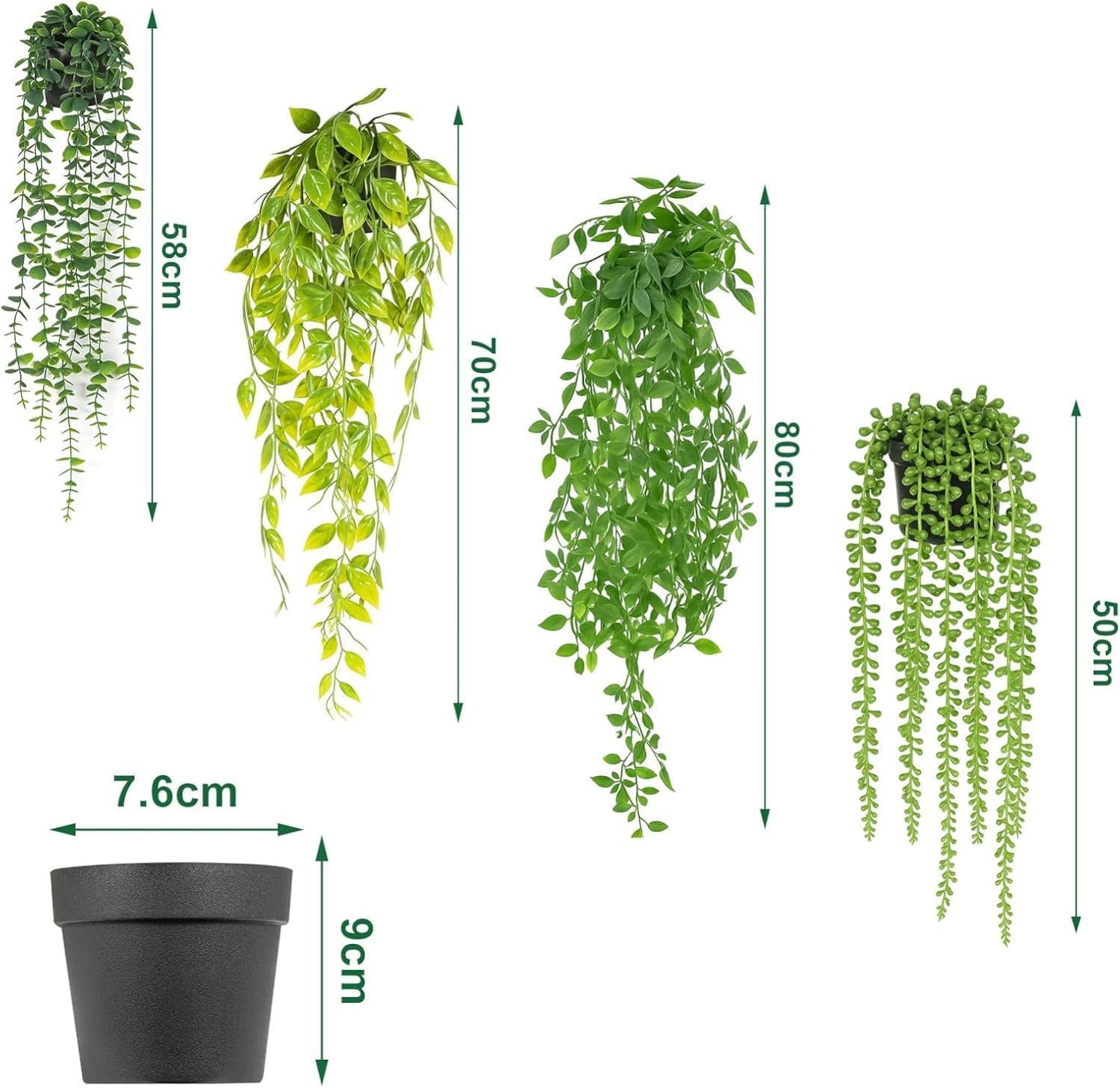 Youyijia Zierstrauch Generisch 4 Stück Künstliche Hängepflanzen mit Topf 50-80cm