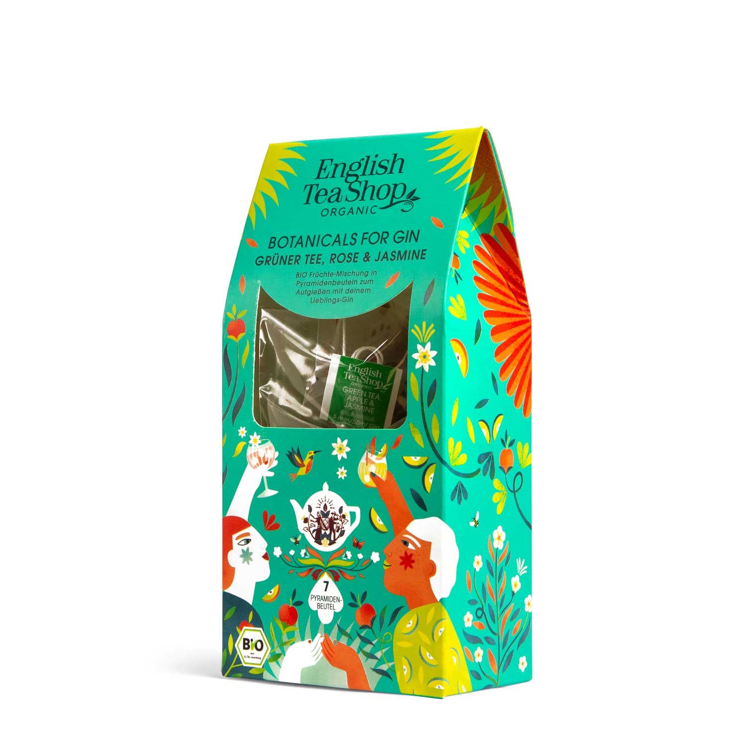 English Tea Shop Tee Botanicals for Gin "Grüner Tee, Rose & Jasmin", BIO 7 Pyramiden-Beutel