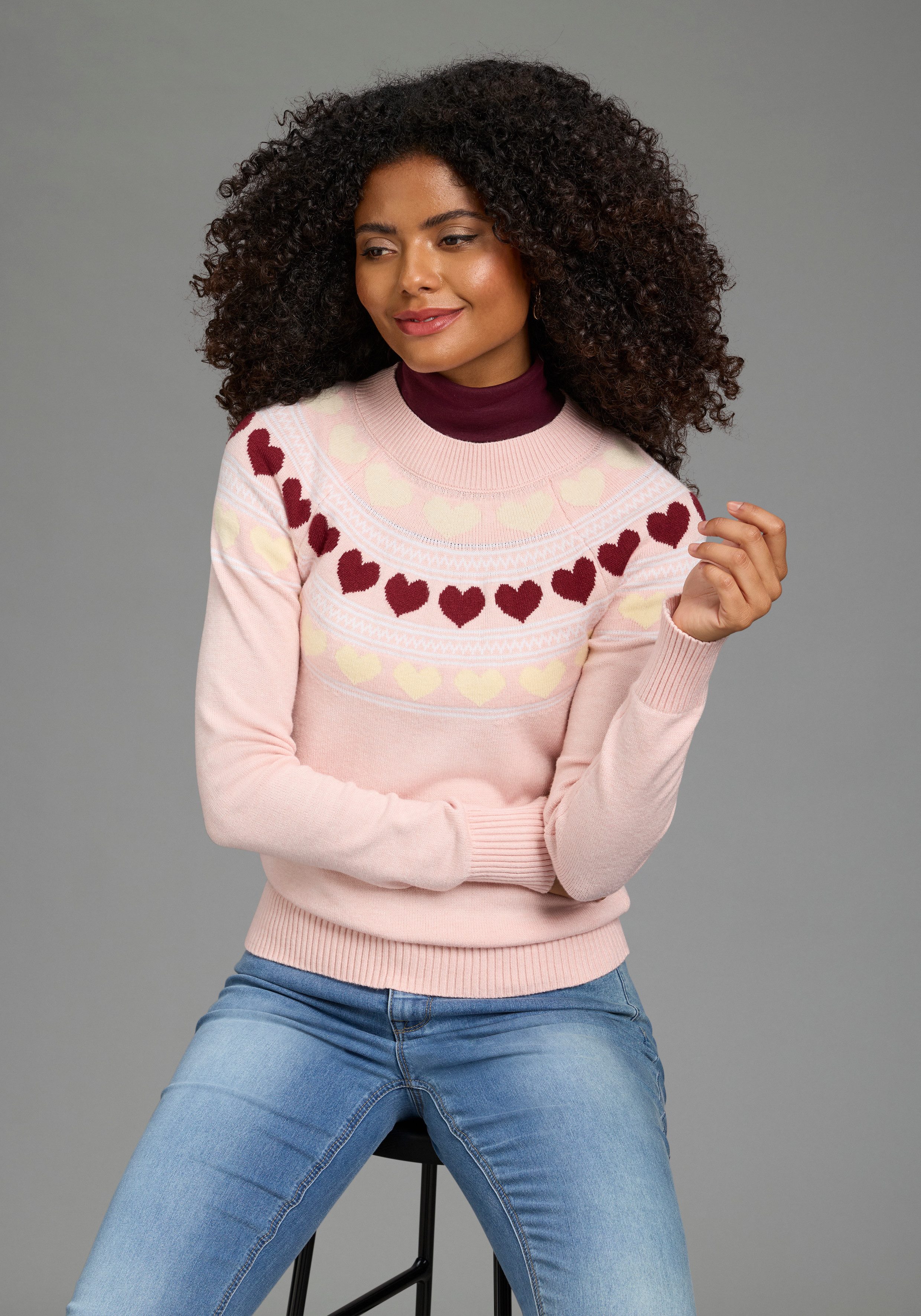 KangaROOS Norwegerpullover mit Rundhalsausschnitt, hüftlange Form, figurumspielende Passform