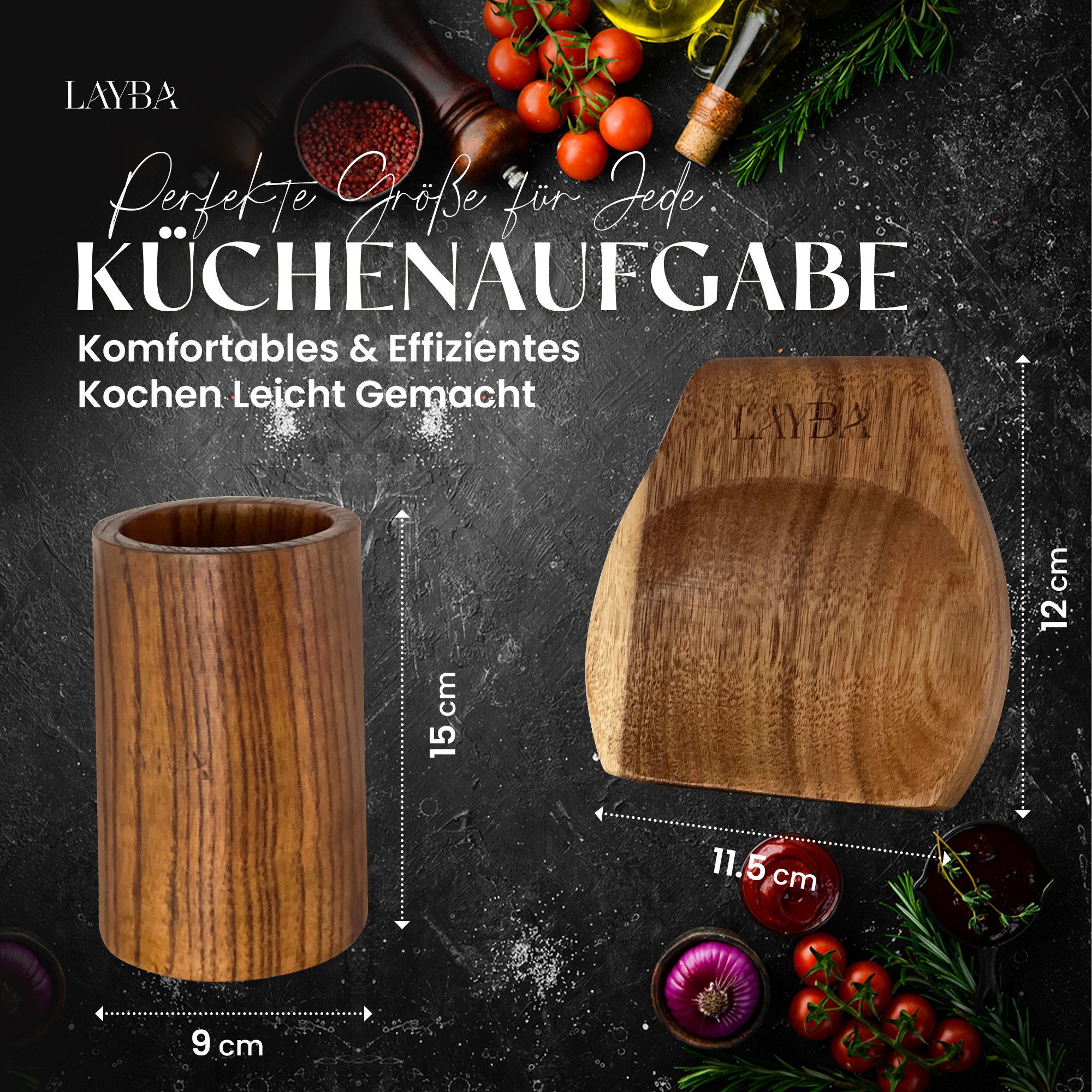 Layba Kochbesteck-Set LAYBA Teakholz-Küchenutensilien-Set 10-teilig mit Behälter und Ablage – Bild 3 von 5