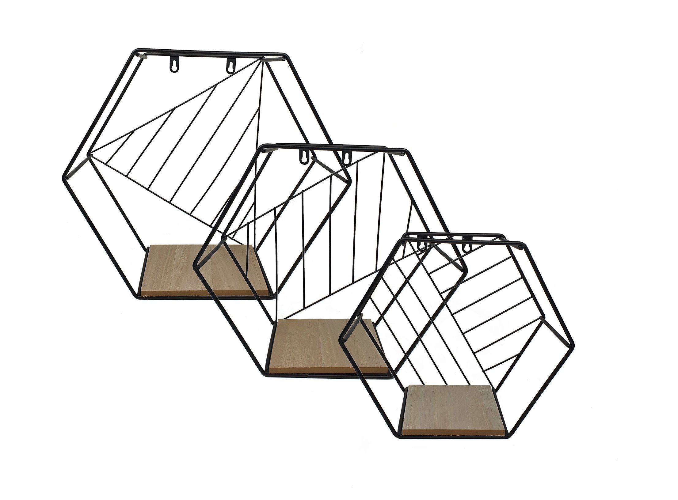 HEXAGON schwarz Wandregal Wandregal Design Hänge Set, Sechseck Spetebo im Regal 3-tlg., - 3er