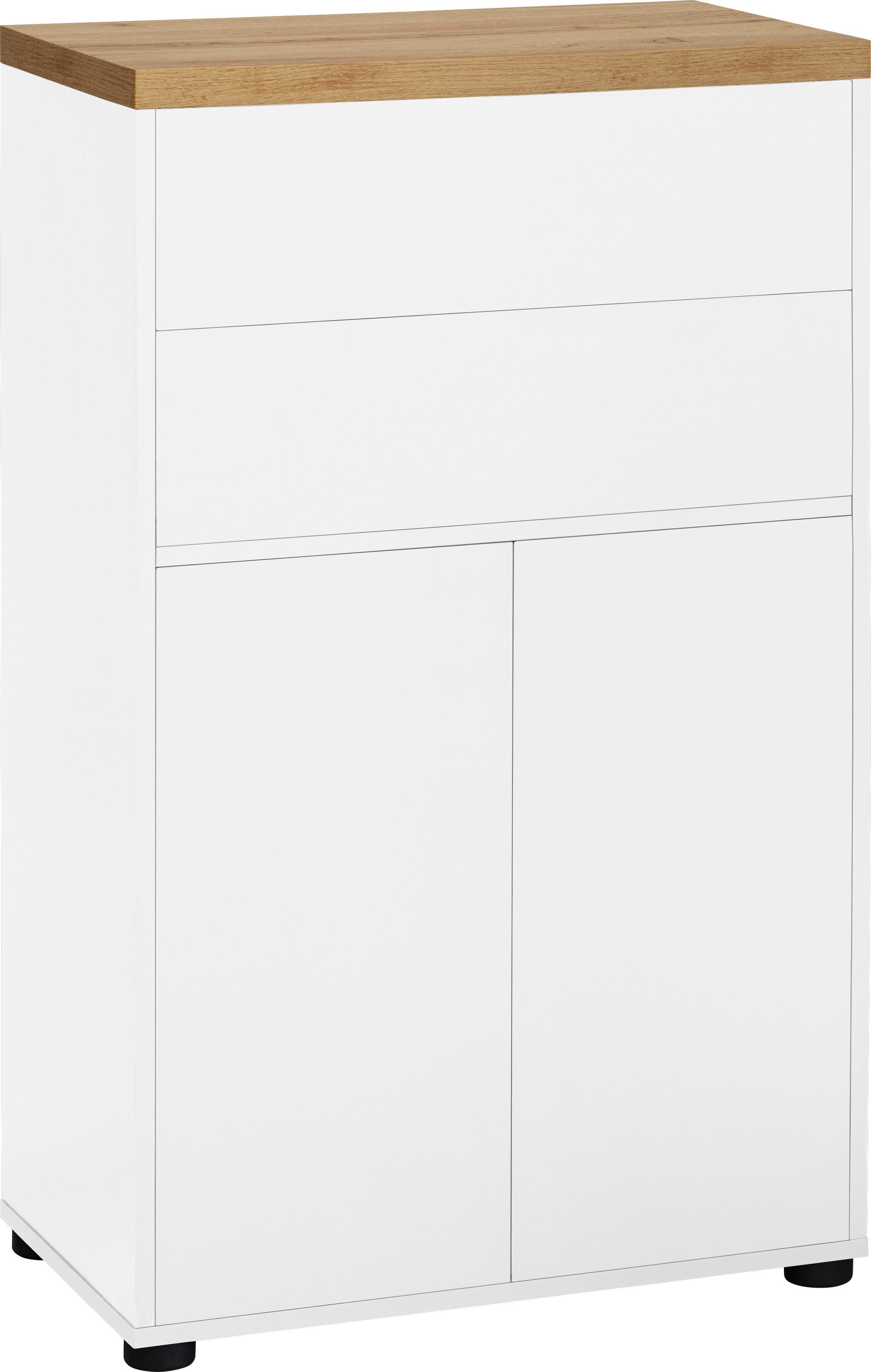 60 cm Places Schubkästen Midischrank 2 eiche BxH: Style 101,5 mit | weiß Thessa weiß/wotan Einlegeboden, Türen, of 2 und x