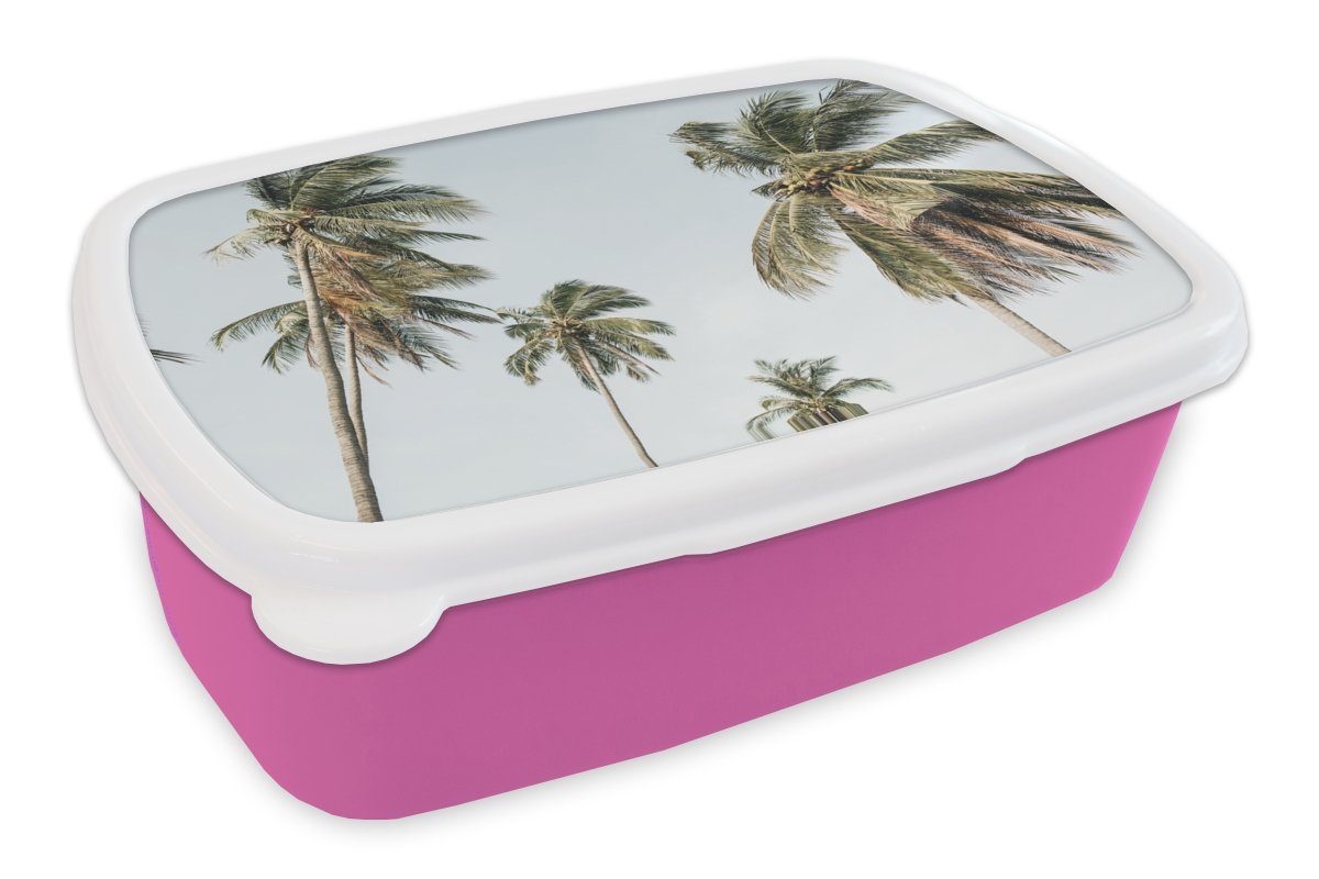 MuchoWow Lunchbox Palmen - Sommer - Tropisch, Kunststoff, (2-tlg), Brotbox für Erwachsene, Brotdose Kinder, Snackbox, Mädchen, Kunststoff rosa | Lunchboxen